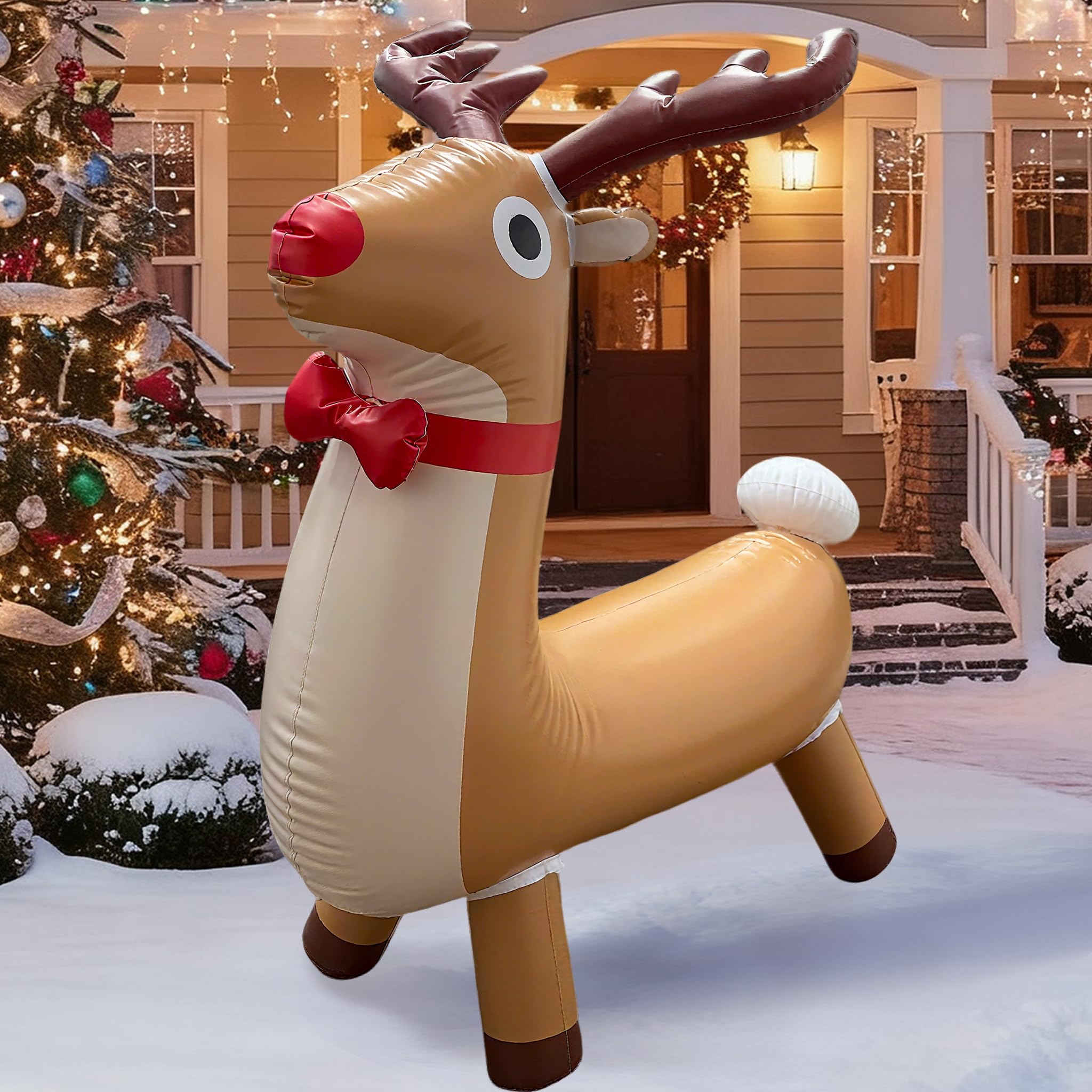 Christmas Inflatable Reindeer, Thickness PVC Blow up Funny Ornament for Outdoor/Indoor Holiday Decoration Xmas Decor Garden, Yard, Lawn, Party