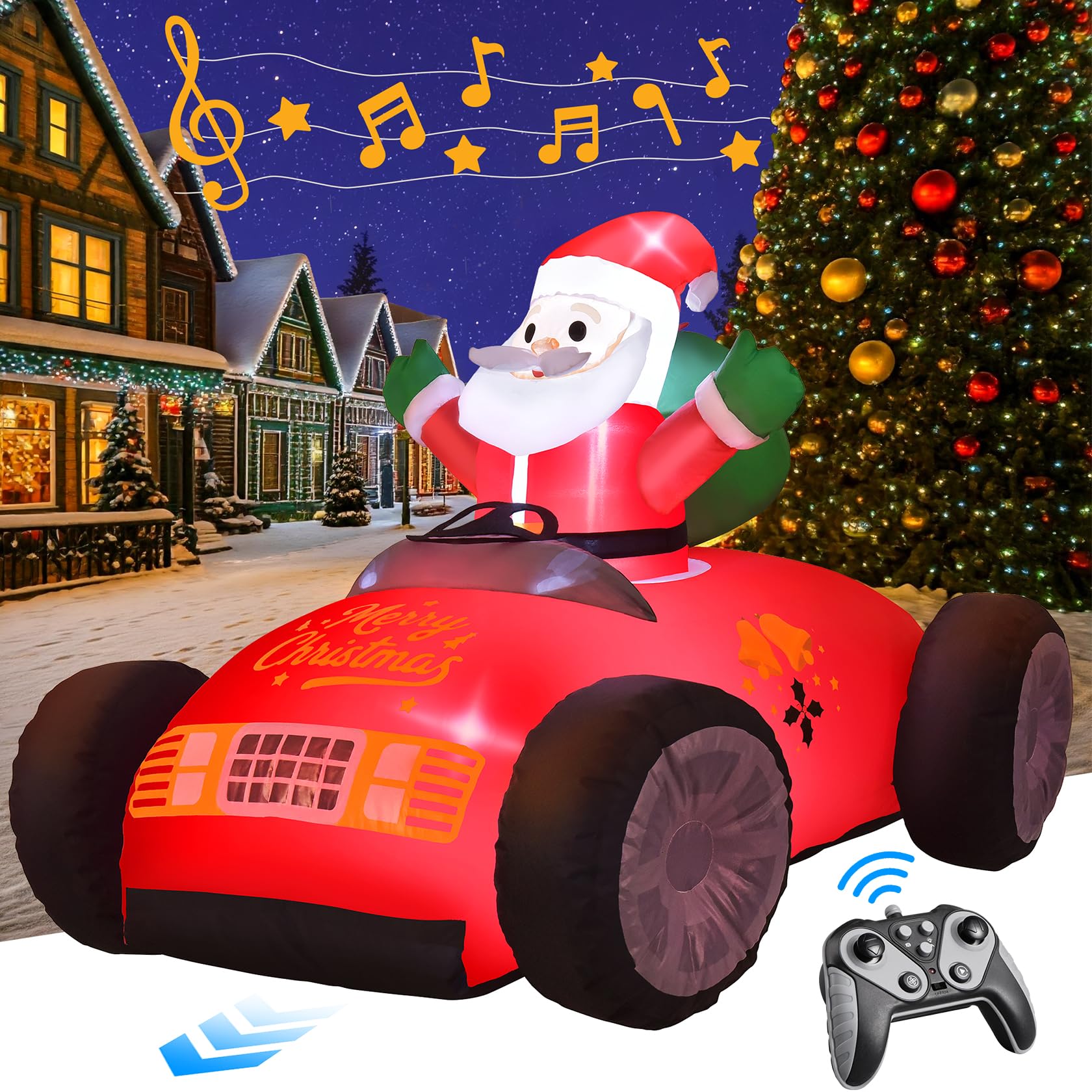 KLYLOP Remote Control Car Toys for Kids, Christmas Inflatables Outdoor with Auto Inflate, 3.5FT Christmas Decor Santa Car with Auto-Pilot Mode, Xmas Decor with LED & BGM for Indoor, Yard, Porch, Party