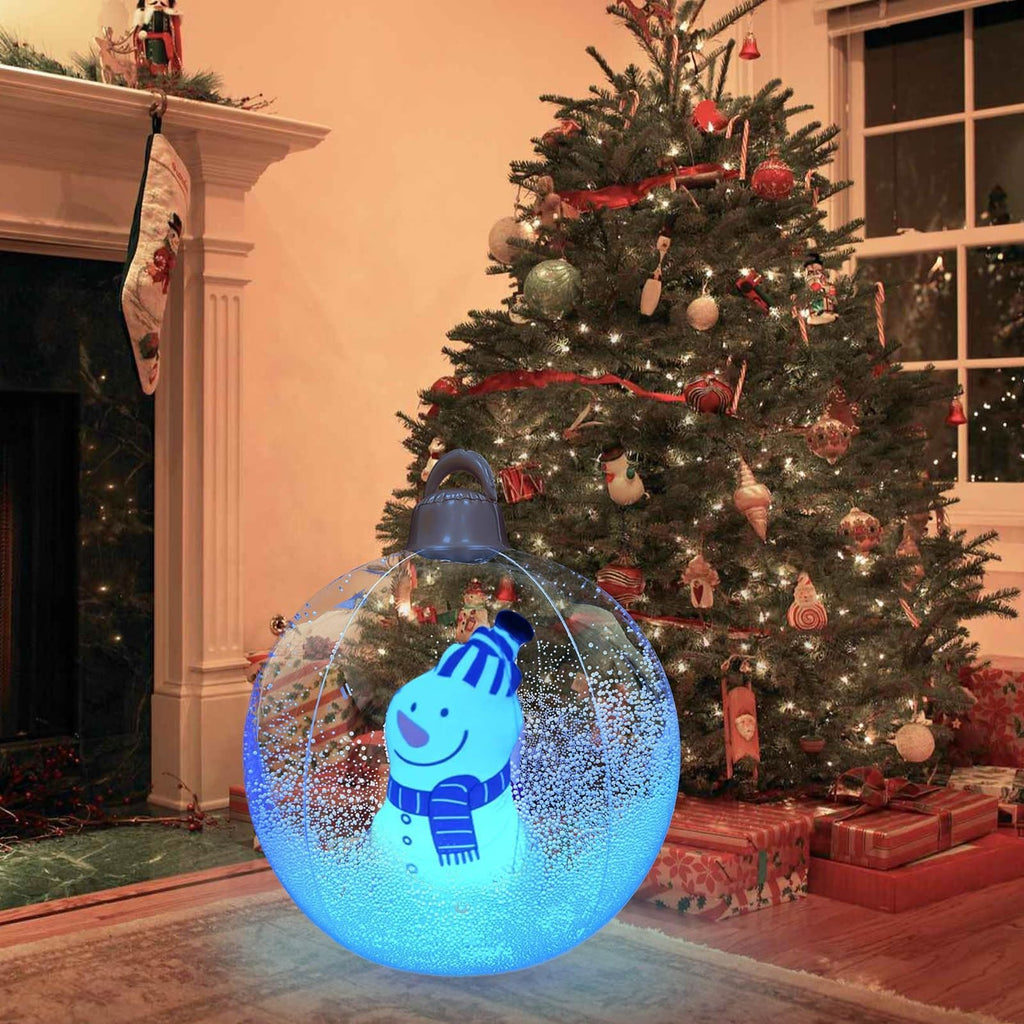 24 Inch Inflatable Christmas Decorated Ball Ornament Giant Inflatable Snow Globe Outside Christmas Decorations, Xmas Blow Up Ball Decorations for Outside Holiday Yard Lawn Decor (Snowman)
