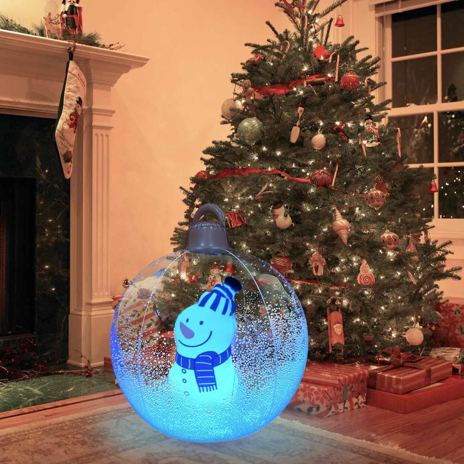 24 Inch Inflatable Christmas Decorated Ball Ornament Giant Inflatable Snow Globe Outside Christmas Decorations, Xmas Blow Up Ball Decorations for Outside Holiday Yard Lawn Decor (Snowman)