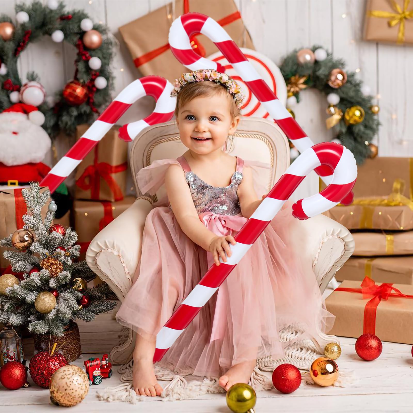 QIFU 6pcs 35 Inch Inflatable Christmas Candy Cane for Christmas Decorations, Indoor Outdoor Holiday Yard Decorations for Home