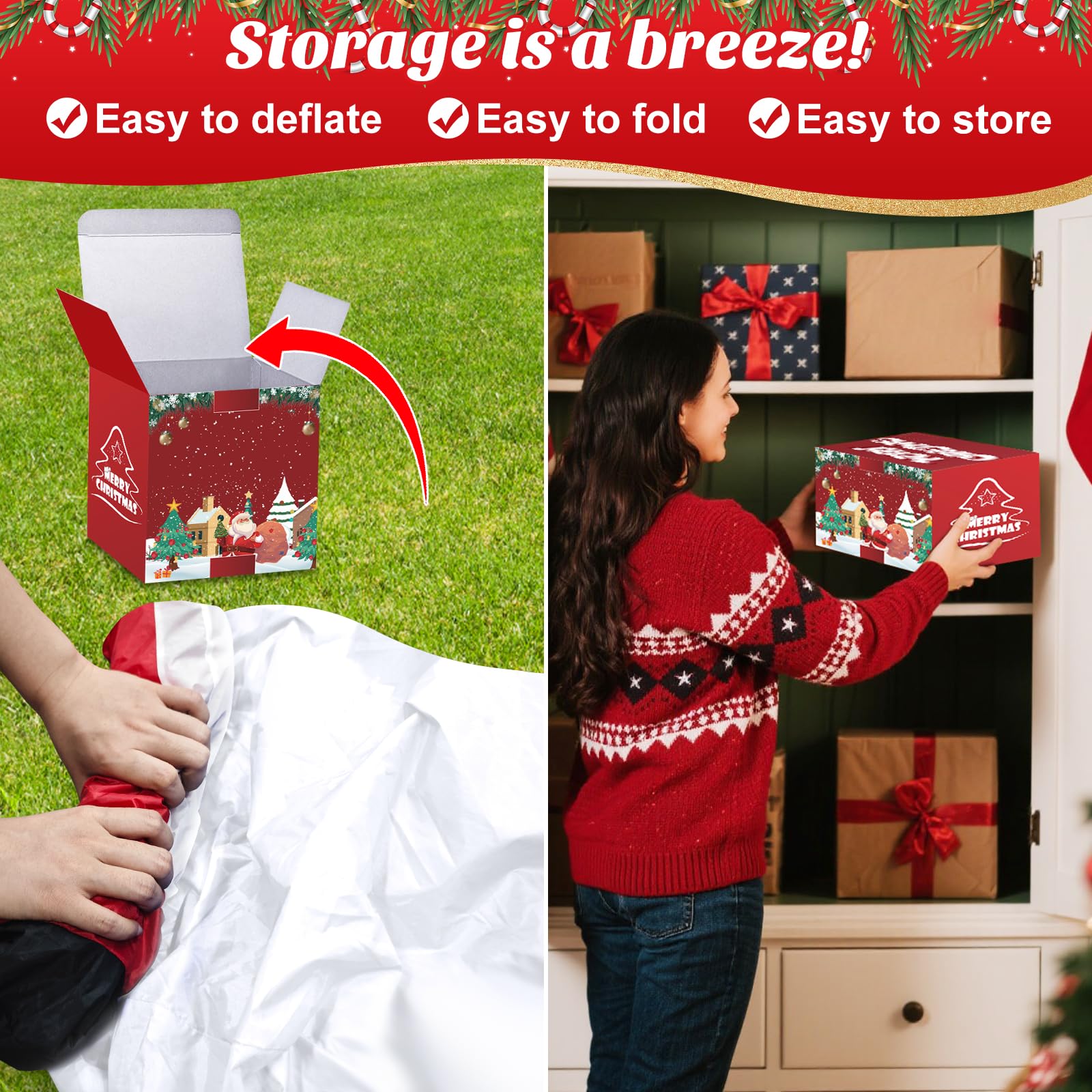 MICOCAH 8 FT Tall Christmas Inflatables Outdoor Decorations, Blow Up Snowman Holding Garland with Rotating Colorful LEDs Yard Decoration for Holiday Party Indoor Lawn Xmas Garden Decor