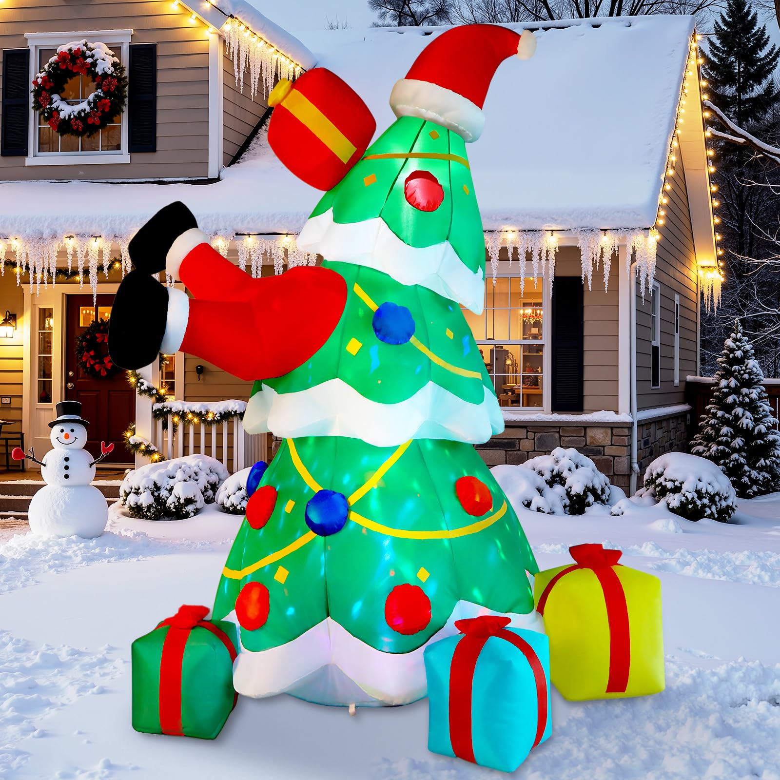Alupssuc 7FT Inflatable Christmas Tree Decorations Outdoor with Built-in LEDs Lights, Blow Up Santa Claus Tree with 4 Gift Boxes Outside/Indoor Xmas for Yard, Garden, Lawn, Party, Holiday Decor