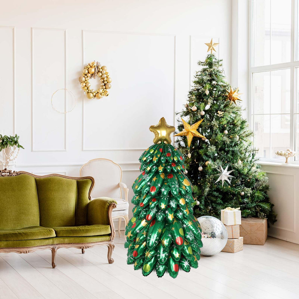 Inflatable Christmas Tree, 130cm/4.3ft Blow UP Christmas Tree Outdoor Decoration Holiday Foil Balloons for Xmas Holiday Party Patio Lawn Garden Home Decor Photo Prop