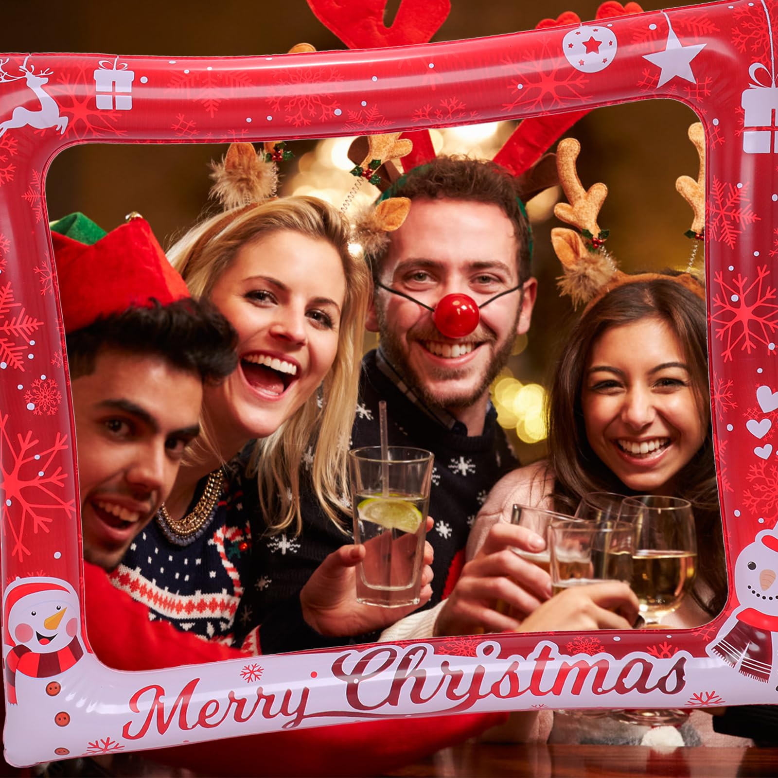 Inflatable Christmas Photo Booth Props 30x26'' Photo Booth Frame Funny Selfie Props for Winter Holiday Party Supplies Accessories Christmas Party Decorations (30 * 26inchs)