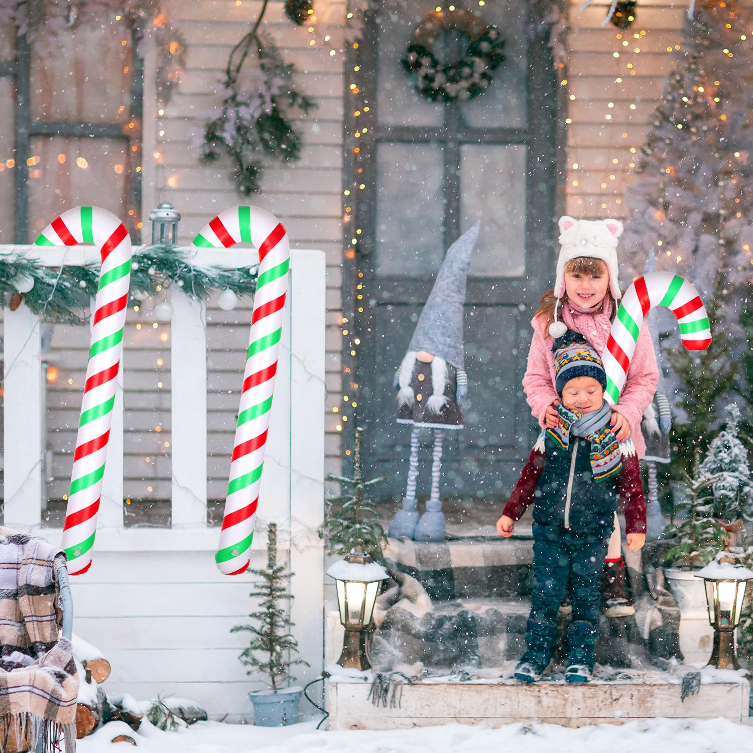 4pcs Inflatable Candy Canes, 34.6 Inch Christmas Candy Canes Decorations Large Candy Cane Balloons Pool Floats for Indoor Outdoor Xmas Decors (Style 1)