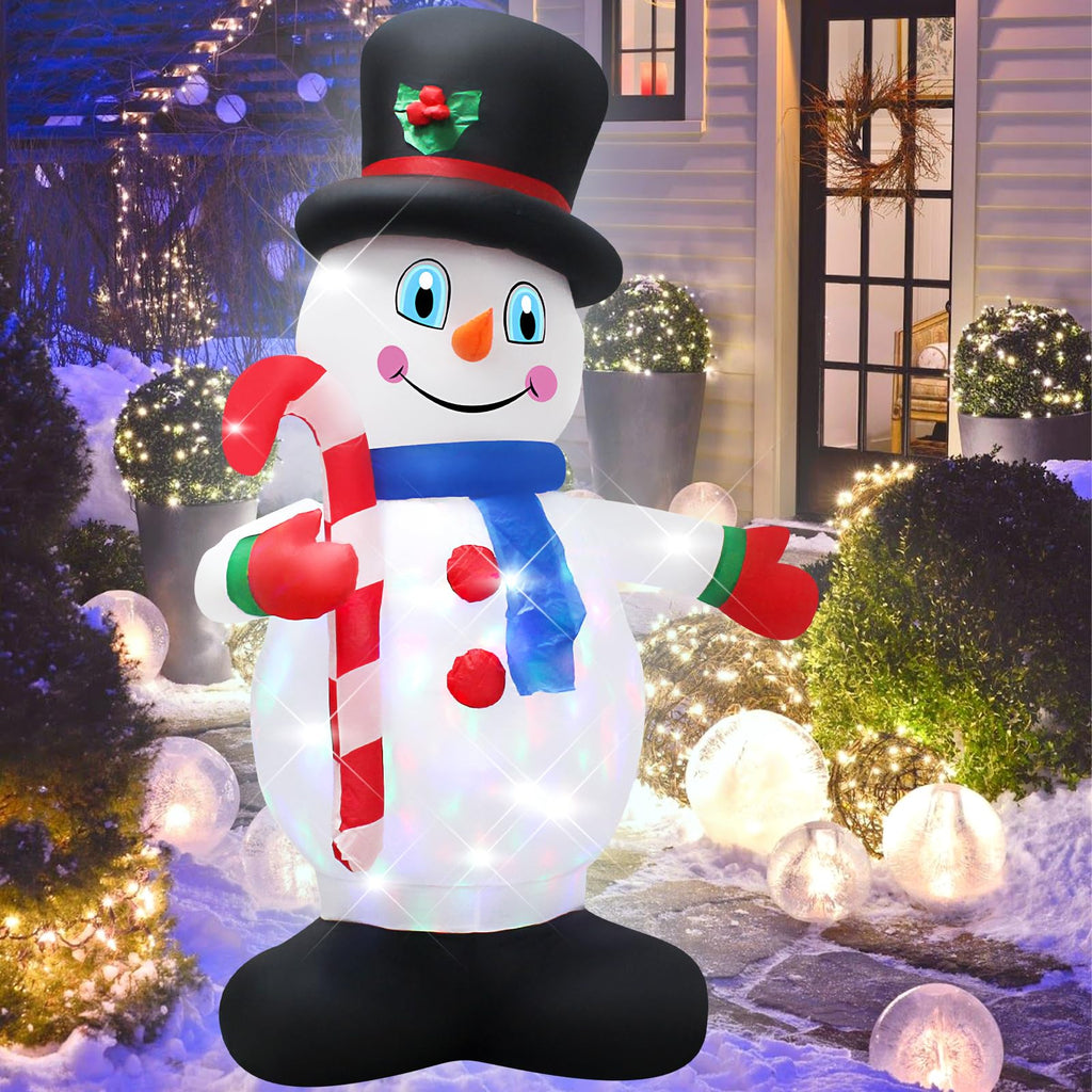 5 Foot Christmas Inflatable White Snowman with LED Lights Decoration,Cute Gentleman Snowman Hold a Cane Christmas Indoor Outdoor Blow up Decoration-WM-21