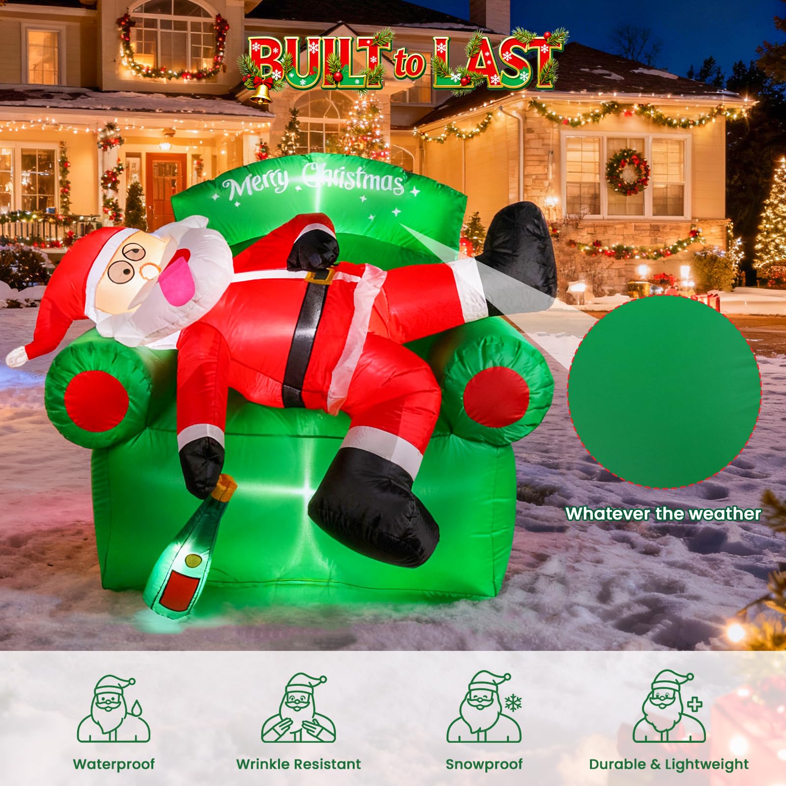 BLOOMWIN 6FT Christmas Inflatable Outdoor Decoration Santa Claus Lies on The Sofa with a Wine Bottle, Christmas Decorations for Yard, Gardern Lawn Indoor Winter Christmas Holiday