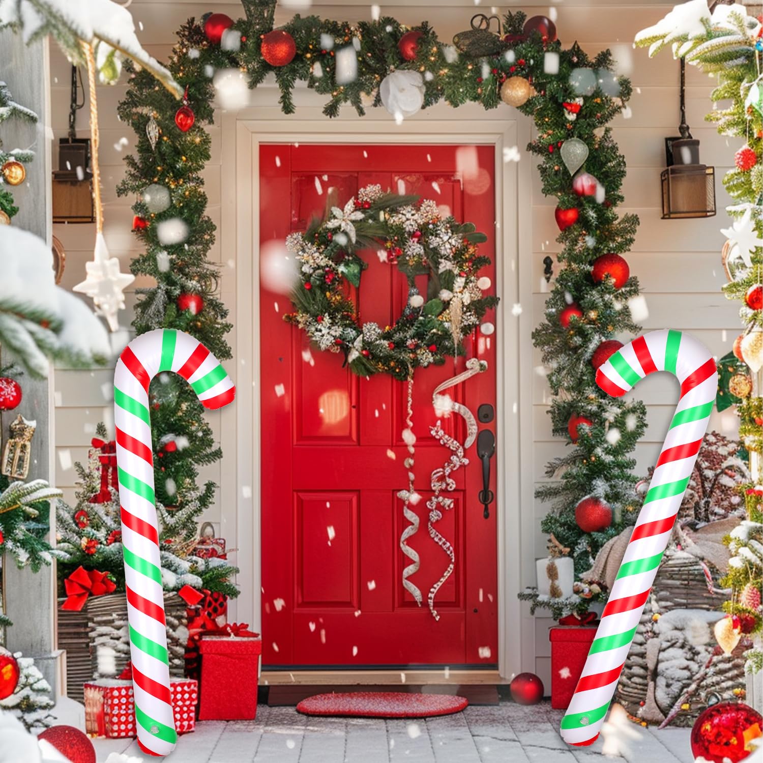 4pcs Inflatable Candy Canes, 34.6 Inch Christmas Candy Canes Decorations Large Candy Cane Balloons Pool Floats for Indoor Outdoor Xmas Decors (Style 1)