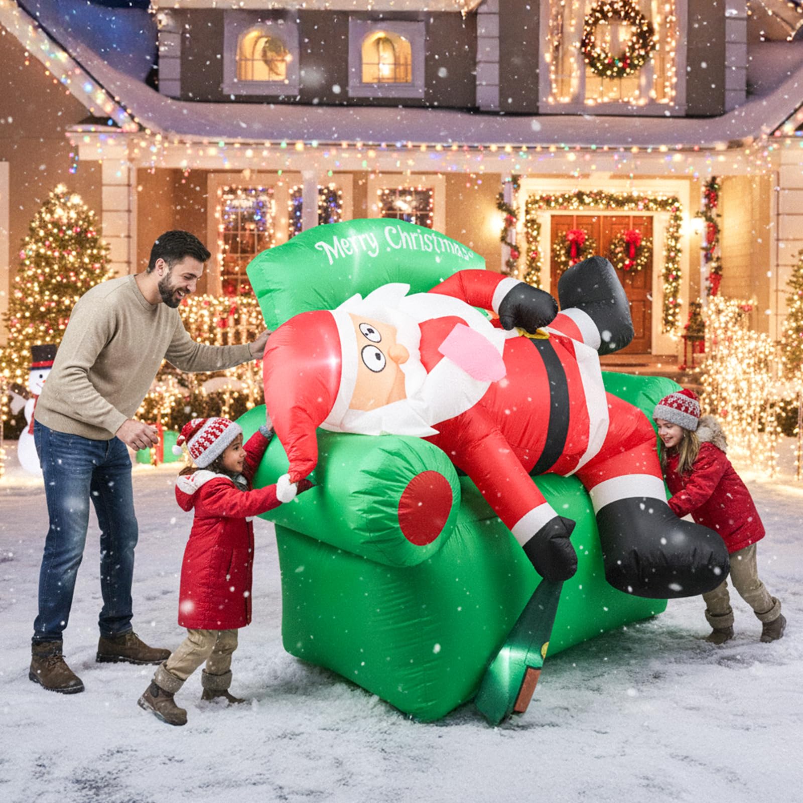 BLOOMWIN 6FT Christmas Inflatable Outdoor Decoration Santa Claus Lies on The Sofa with a Wine Bottle, Christmas Decorations for Yard, Gardern Lawn Indoor Winter Christmas Holiday