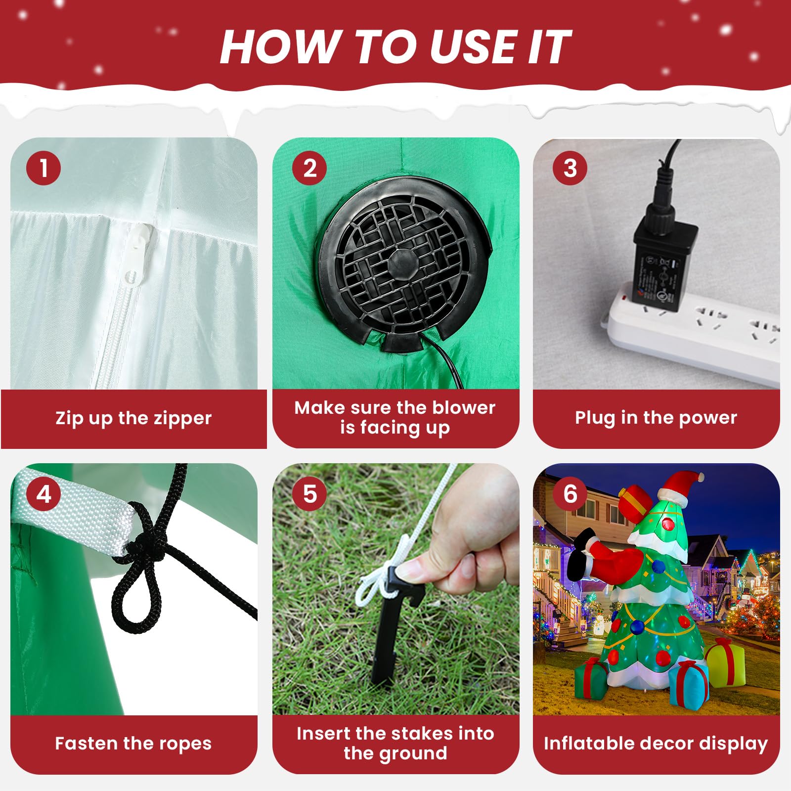 Alupssuc 7FT Inflatable Christmas Tree Decorations Outdoor with Built-in LEDs Lights, Blow Up Santa Claus Tree with 4 Gift Boxes Outside/Indoor Xmas for Yard, Garden, Lawn, Party, Holiday Decor