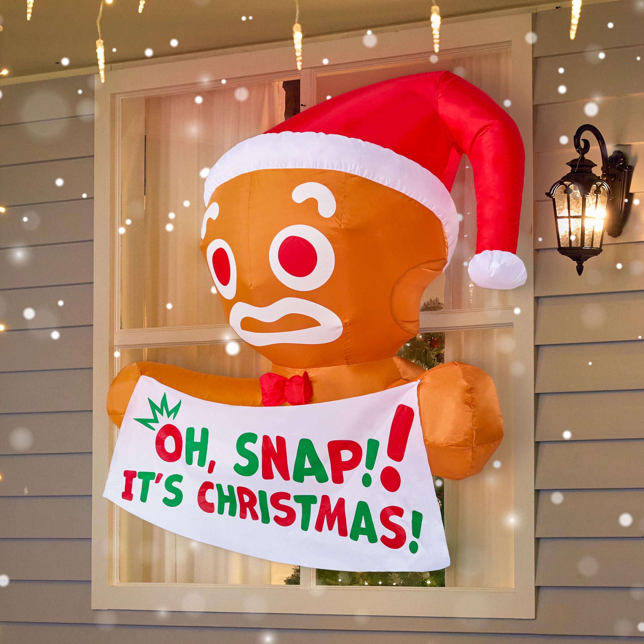 Joiedomi 3.5 FT Christmas Inflatable Gingerbread Man with Oh Snap Banner Broke Out from Window, Blow Up Xmas Outdoor Decoration with Build-in LED for Window Decor Party, Yard, Garden, Lawn Decor