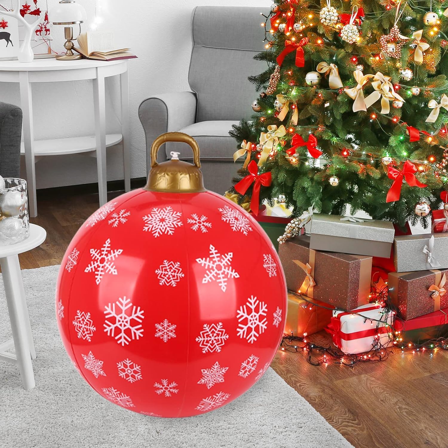 24 Inch Christmas Inflatable Ball Christmas Blow Up Ball Ornaments Large Snowflake Christmas Balls Decoration Xmas Balls for Christmas Party Gift Holiday Outdoor Yard Festival Decor