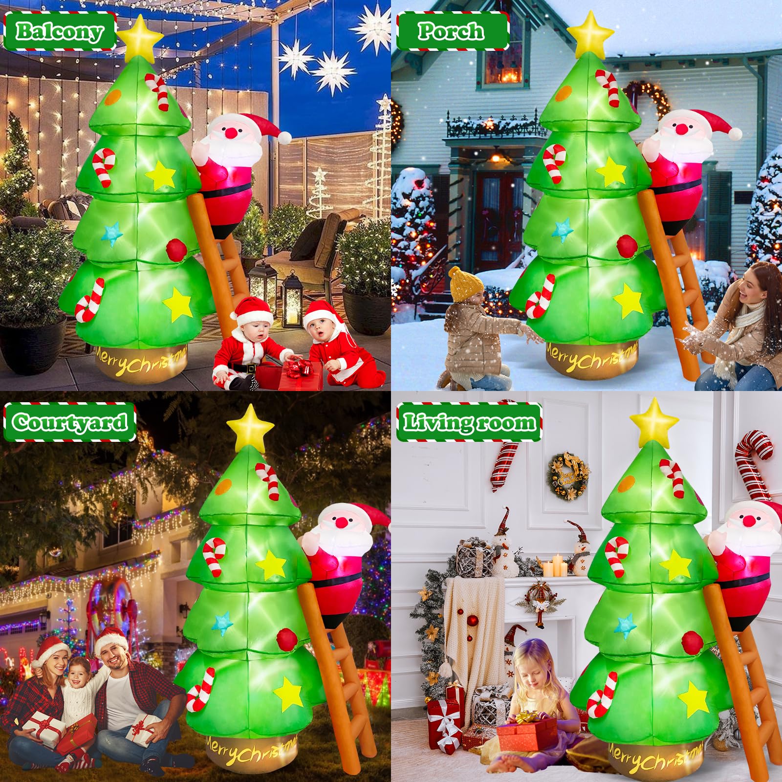Danxilu 7 FT Inflatable Christmas Tree with Santa Claus Outdoor Decorations, Christmas Inflatables Tree Blow Up Yard Decoration Build-in LEDs Lighted Décor for Xmas Holiday Outside Garden Lawn Patio