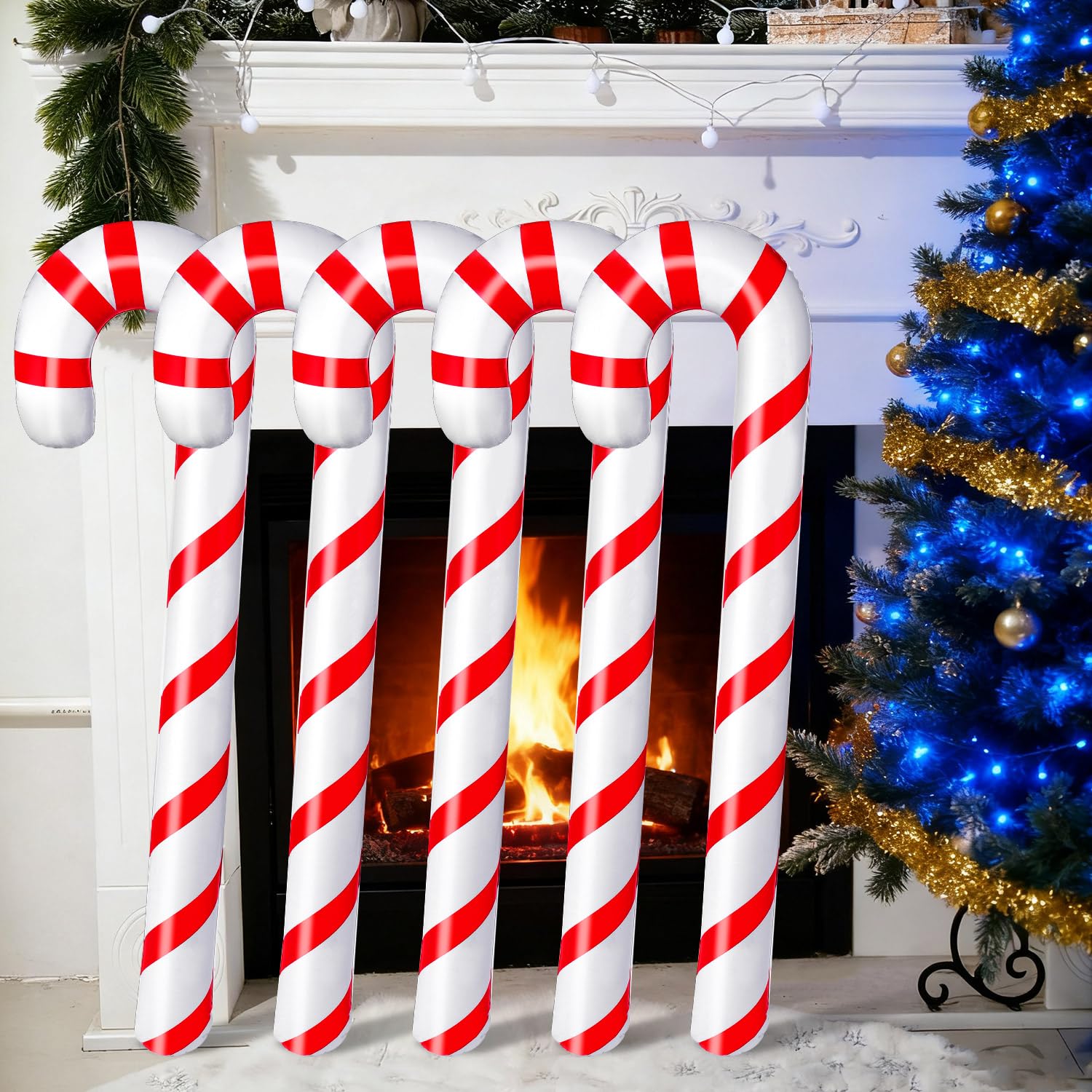 5PCS Christmas Inflatable Candy Canes, 35 Inch Large Candy Cane for Indoor Outdoor Holiday Yard Decorations
