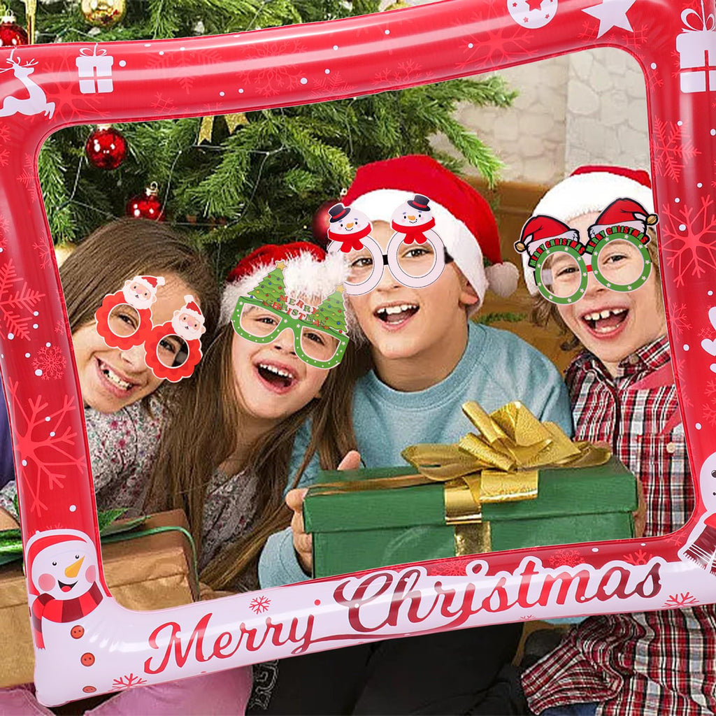 Inflatable Christmas Photo Booth Props 30x26'' Photo Booth Frame Funny Selfie Props for Winter Holiday Party Supplies Accessories Christmas Party Decorations (30 * 26inchs)