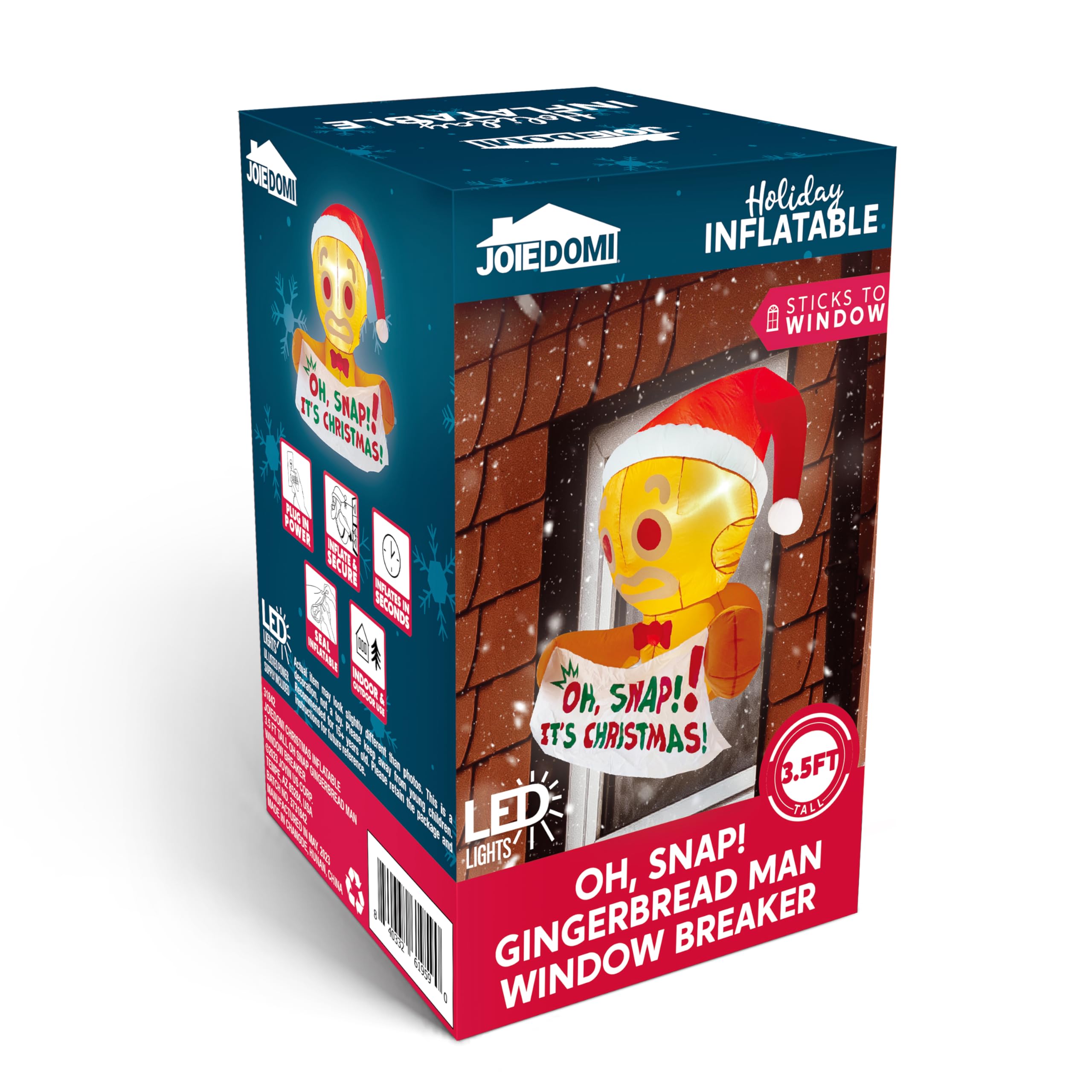 Joiedomi 3.5 FT Christmas Inflatable Gingerbread Man with Oh Snap Banner Broke Out from Window, Blow Up Xmas Outdoor Decoration with Build-in LED for Window Decor Party, Yard, Garden, Lawn Decor