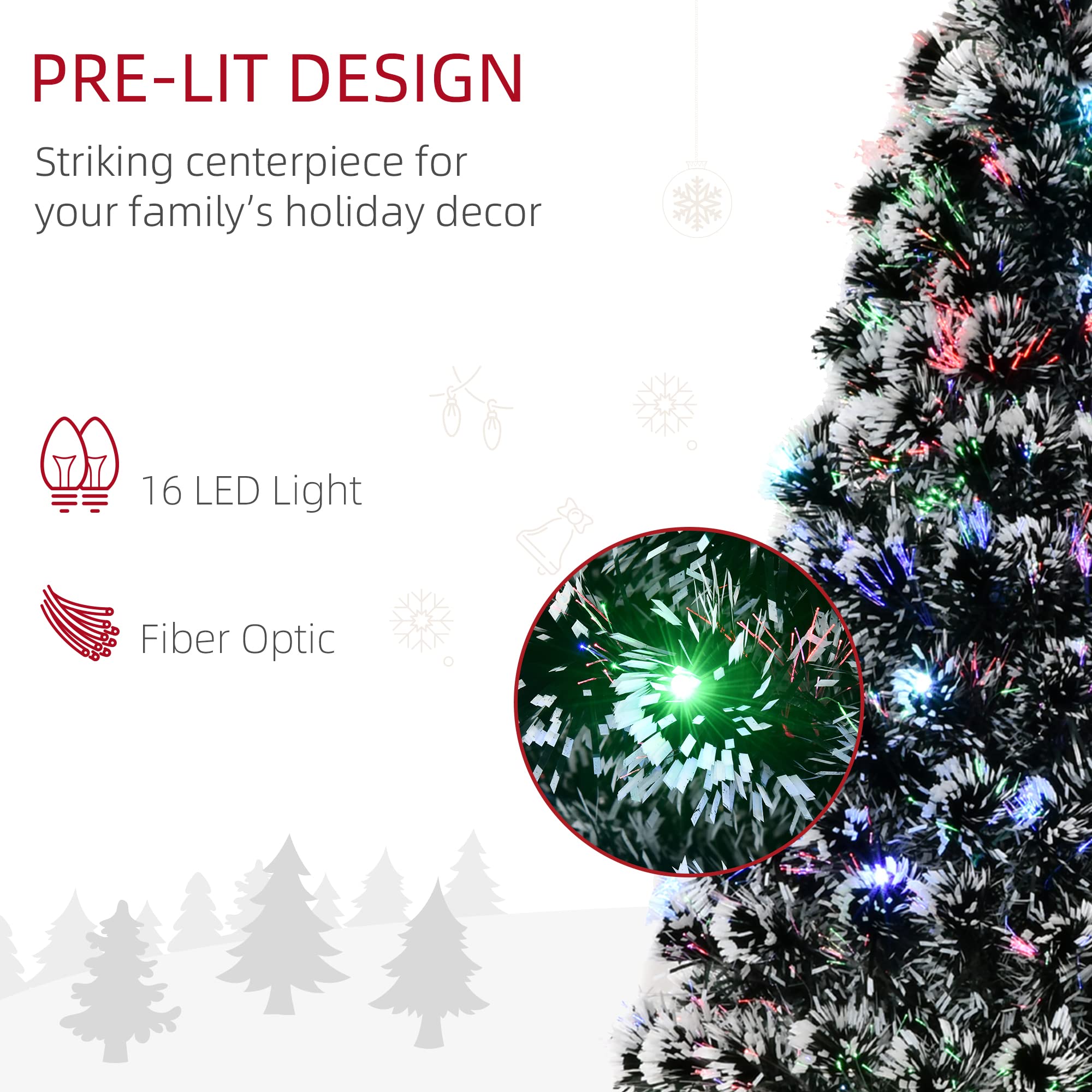 HOMCOM 4ft Xmax Tree Pre-Lit LED Optical Fiber Christmas Tree Artificial Winter Holiday Seasonal Decoration w/Stand