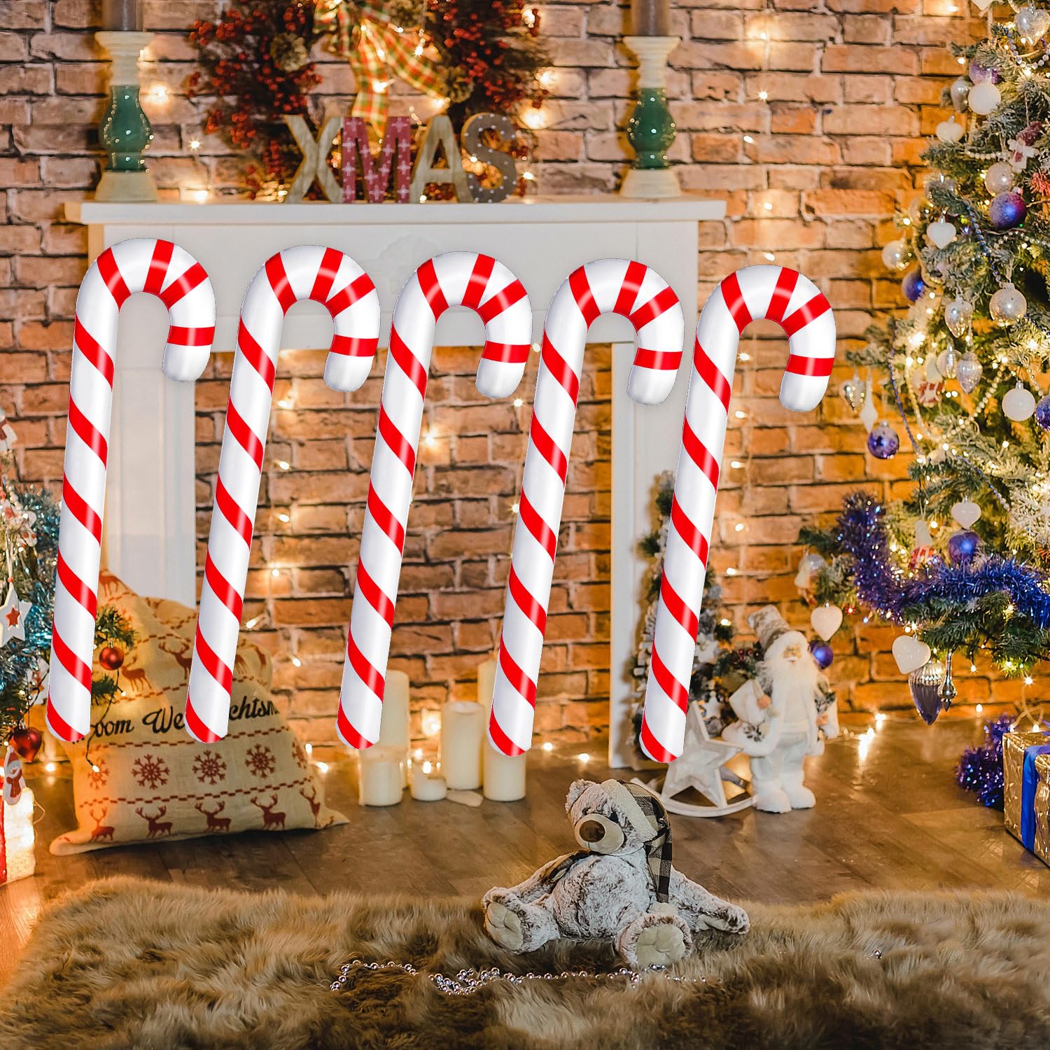 5PCS Christmas Inflatable Candy Canes, 35 Inch Large Candy Cane for Indoor Outdoor Holiday Yard Decorations