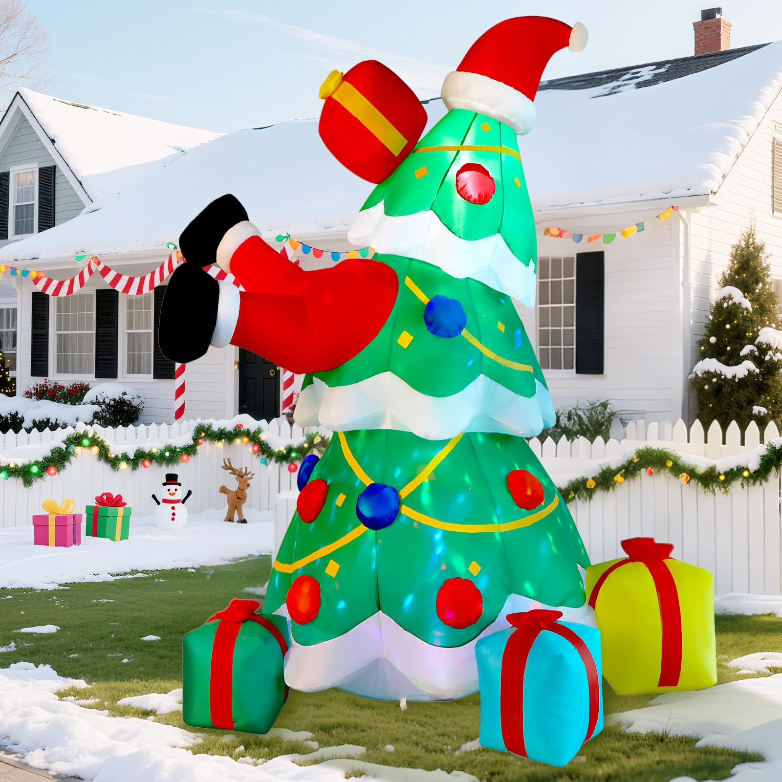 Alupssuc 7FT Inflatable Christmas Tree Decorations Outdoor with Built-in LEDs Lights, Blow Up Santa Claus Tree with 4 Gift Boxes Outside/Indoor Xmas for Yard, Garden, Lawn, Party, Holiday Decor