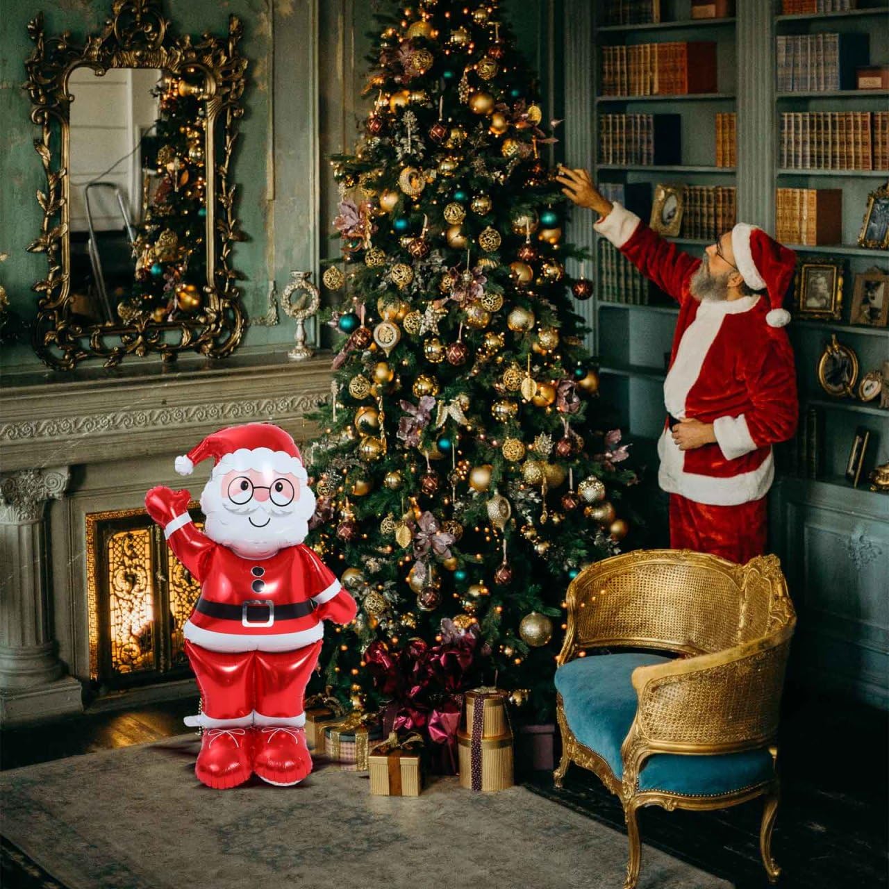 STOBAZA Christmas Santa Claus Balloon Inflatable Decoration Reusable Aluminum Film for Holiday Parties Centerpiece Decor for Indoor Outdoor Festivities