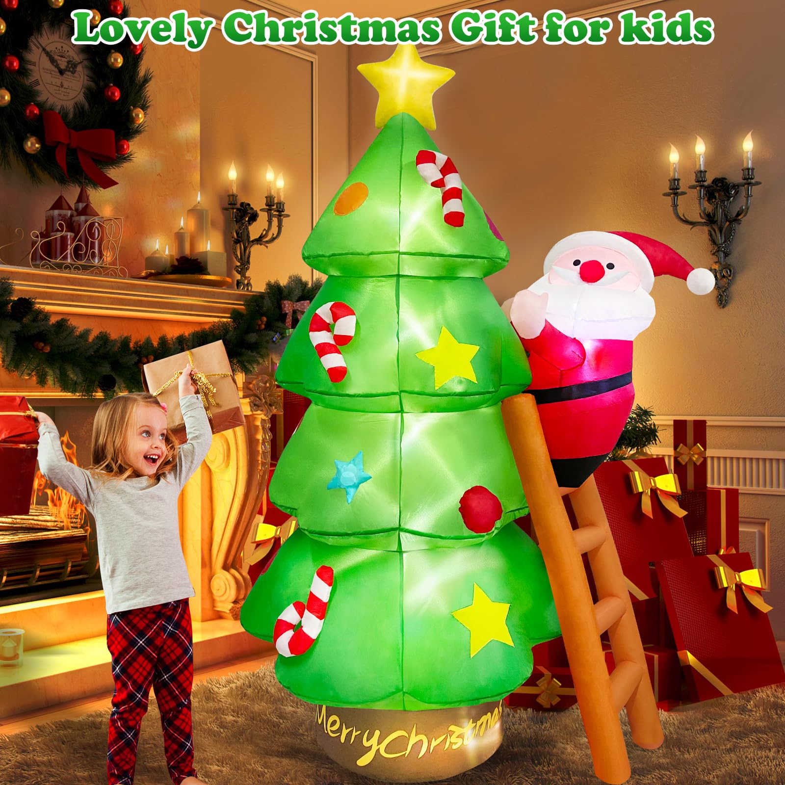 Danxilu 7 FT Inflatable Christmas Tree with Santa Claus Outdoor Decorations, Christmas Inflatables Tree Blow Up Yard Decoration Build-in LEDs Lighted Décor for Xmas Holiday Outside Garden Lawn Patio