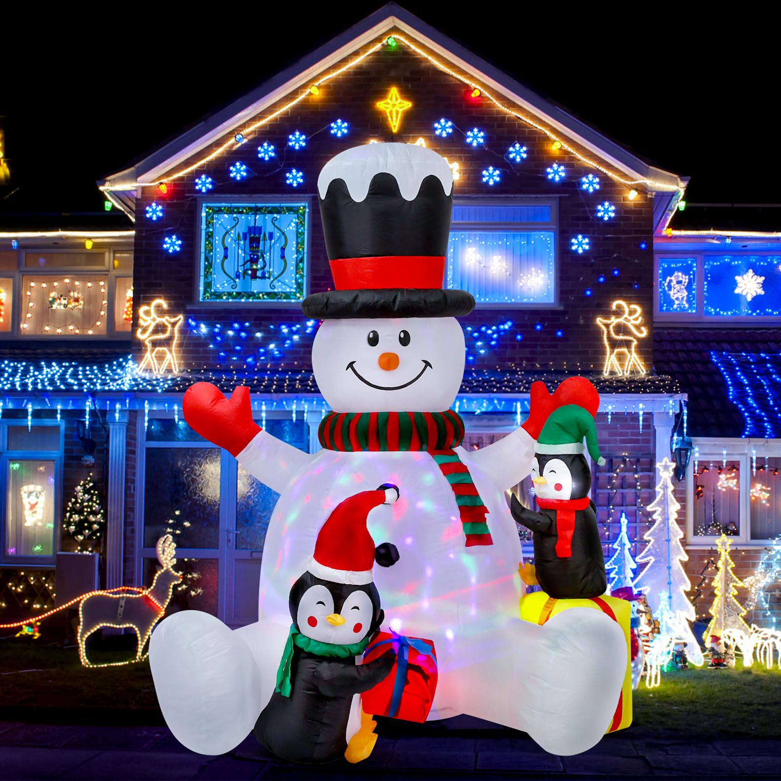 Ceuku 7Ft Christmas Inflatables Outdoor Decorations Inflatable Snowman with Penguins, Gift Box, LED Lights, Blow Up Xmas Holiday Party Decor for Outdoor Indoor House Yard Lawn Garden Decoration