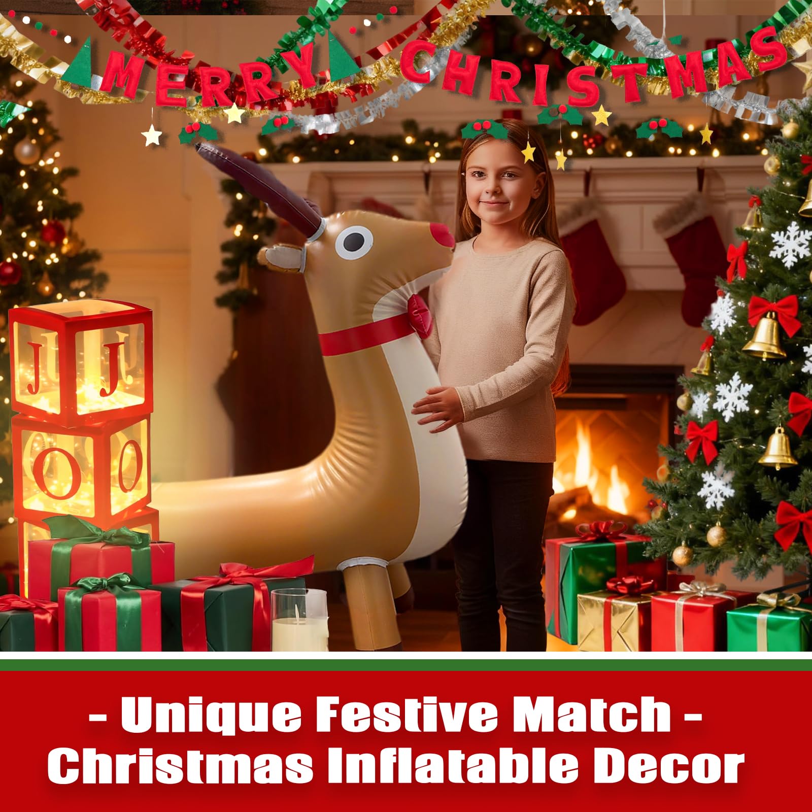 Christmas Inflatable Reindeer, Thickness PVC Blow up Funny Ornament for Outdoor/Indoor Holiday Decoration Xmas Decor Garden, Yard, Lawn, Party