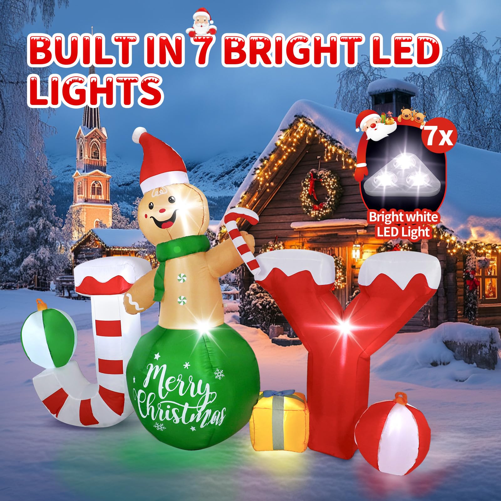 Christmas Inflatables Outdoor Decorations, 6 X 8 FT Gingerbread Large Blow Up Yard Decor with 7 LED Lights, Christmas Party Outdoor, Yard, Garden, Lawn Winter Decorations Ornaments