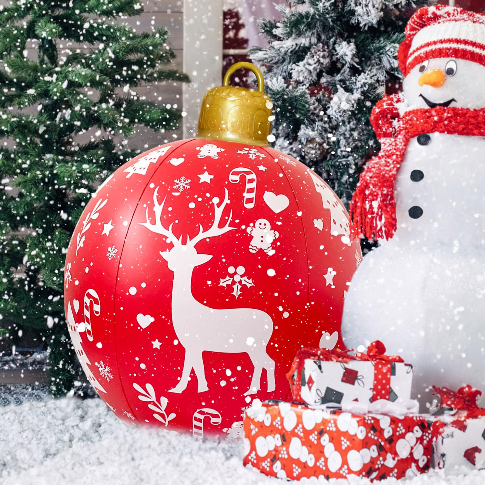 2Pcs Inflatable Christmas Balls, Outdoor Christmas Decorations with Rope, Xmas Decorations, Christmas Inflatables for Outside Indoor Holiday Yard Lawn Pool Decor, 24 Inch