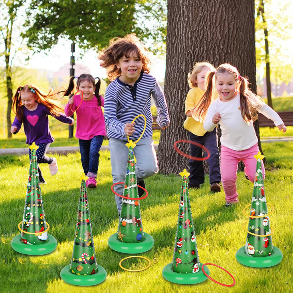 AZEWO 5 Pack Inflatable Christmas Tree Ring Toss Game, PVC Green Inflatable Christmas Tree Game for Indoor & Outdoor, 3+ Players