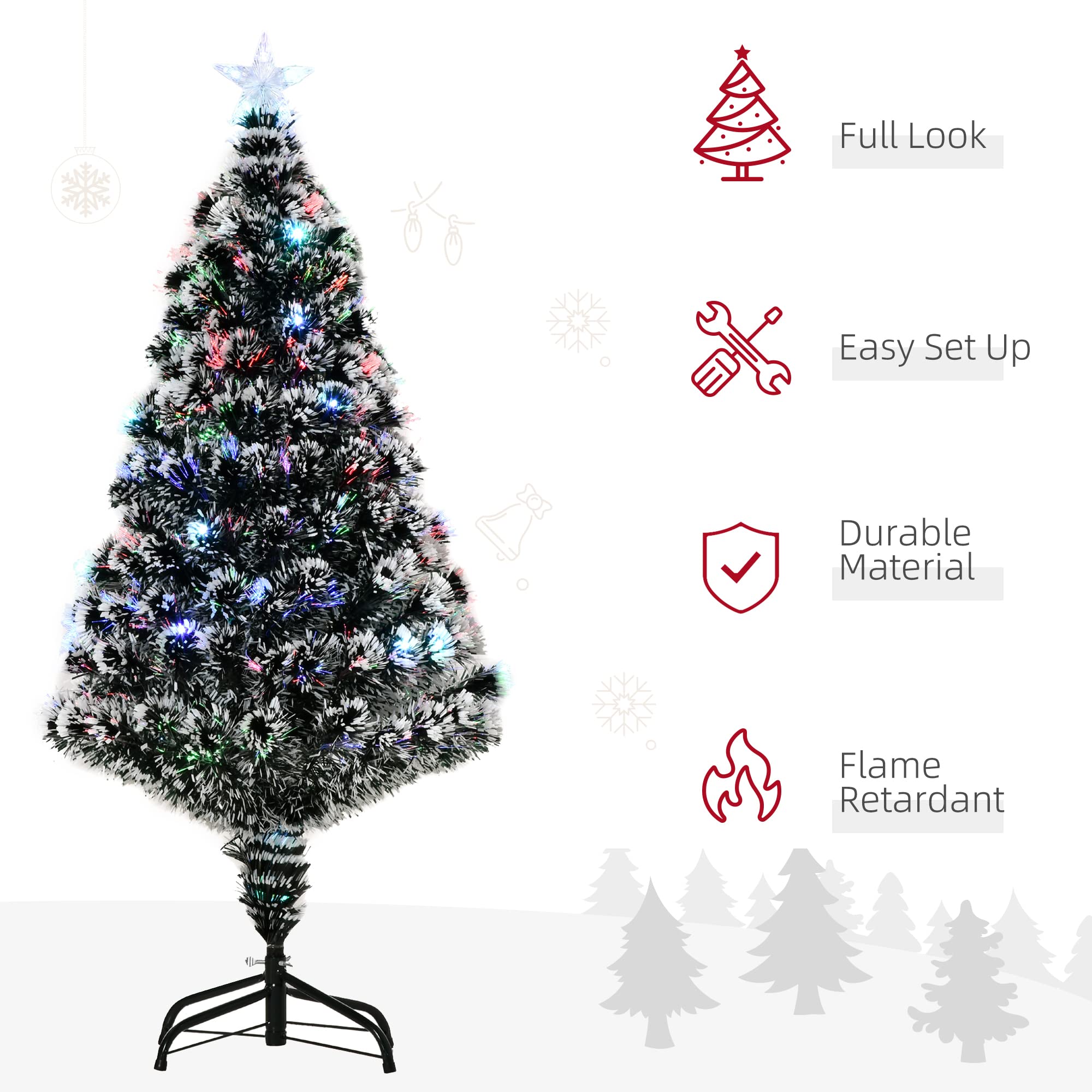 HOMCOM 4ft Xmax Tree Pre-Lit LED Optical Fiber Christmas Tree Artificial Winter Holiday Seasonal Decoration w/Stand