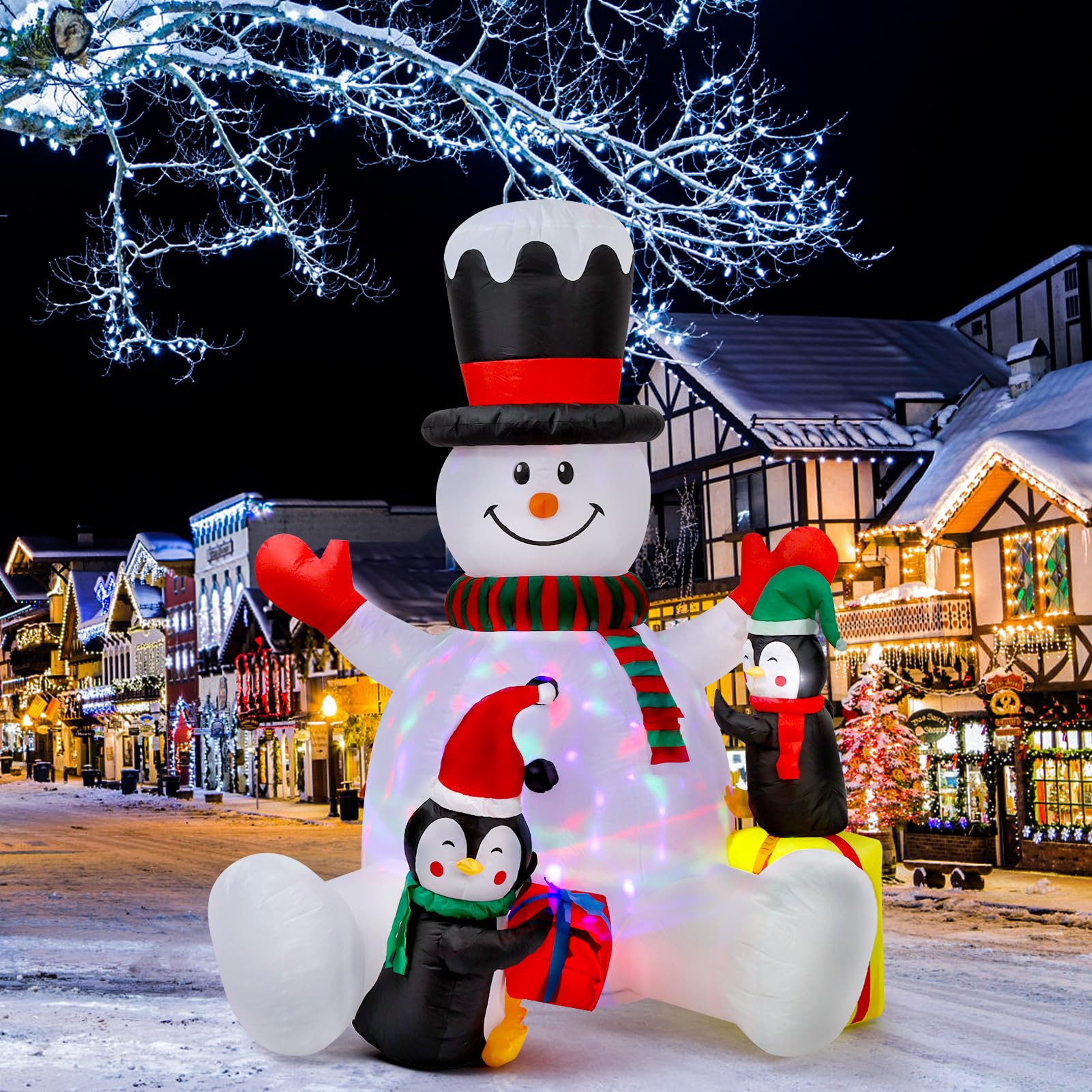 Ceuku 7Ft Christmas Inflatables Outdoor Decorations Inflatable Snowman with Penguins, Gift Box, LED Lights, Blow Up Xmas Holiday Party Decor for Outdoor Indoor House Yard Lawn Garden Decoration