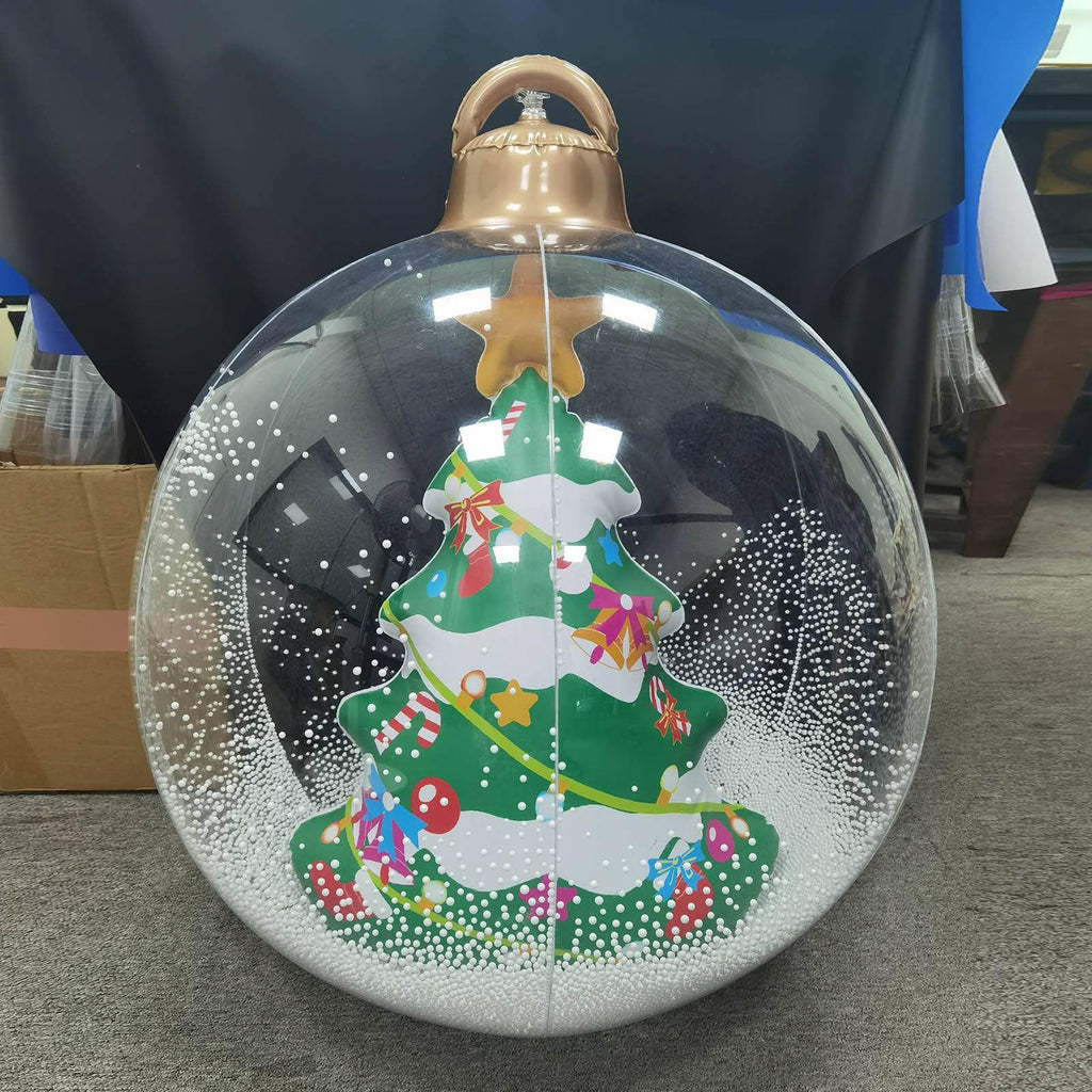 Outdoor Inflatable Snowflake Ball, 23.6 Inch Large Christmas Inflatable Ornament With LED Lights PVC Decorative Ball, Green