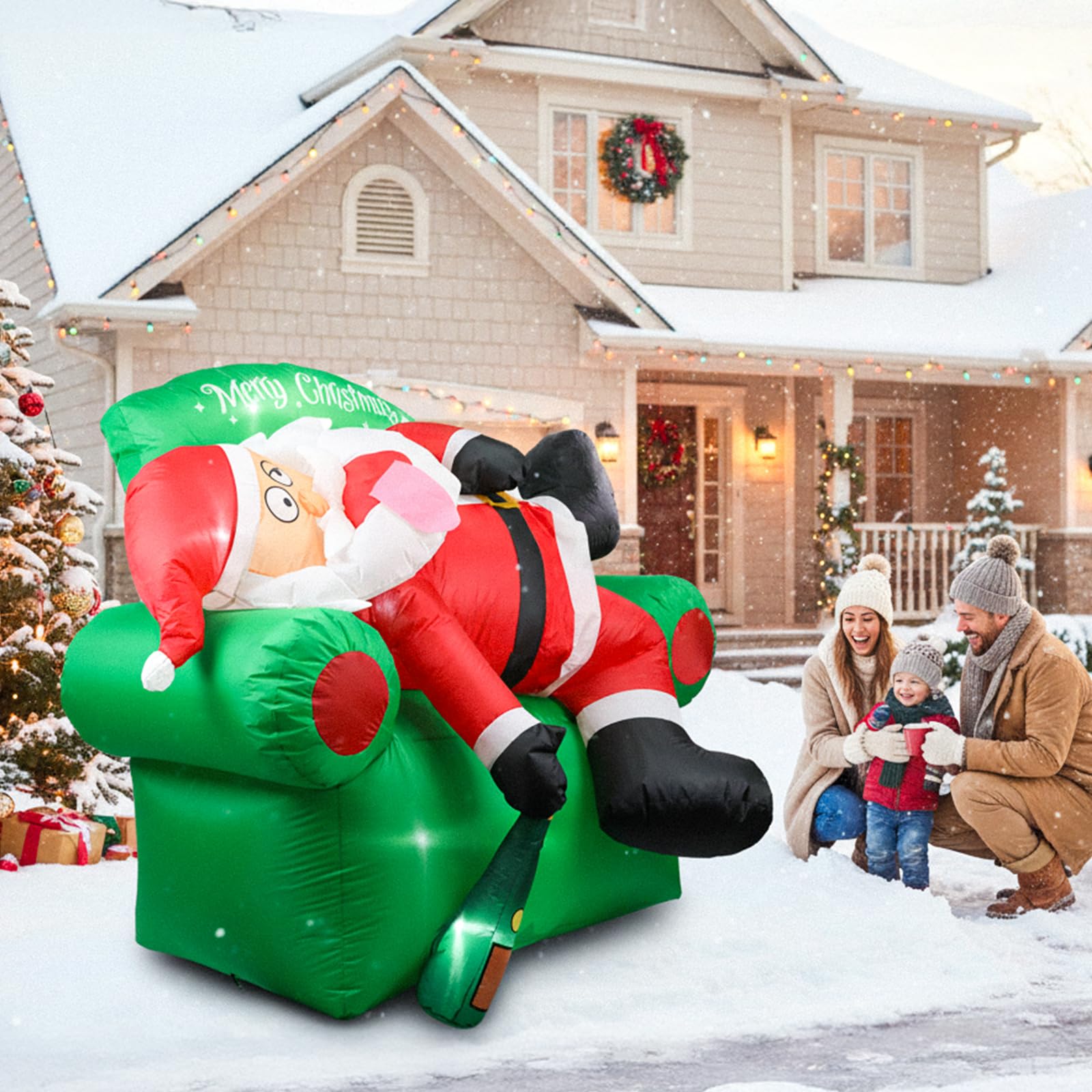 BLOOMWIN 6FT Christmas Inflatable Outdoor Decoration Santa Claus Lies on The Sofa with a Wine Bottle, Christmas Decorations for Yard, Gardern Lawn Indoor Winter Christmas Holiday