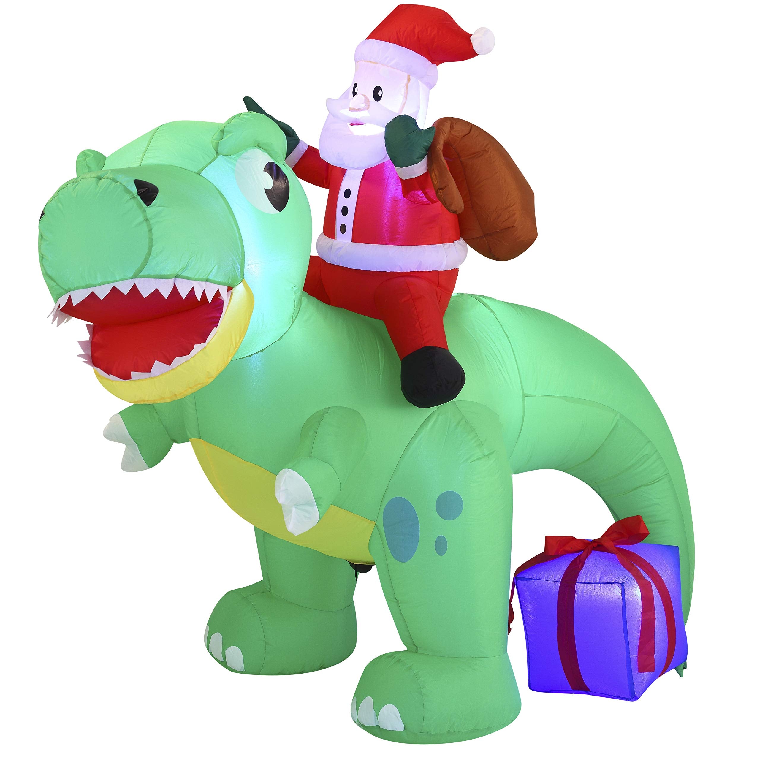 Joiedomi 6 FT Christmas Inflatable Dinosaur with Build-in LEDs, Blow Up Dinosaur with Santa for Christmas Inflatable Outdoor Decoration Xmas Party Indoor, Outdoor, Yard, Garden, Lawn Winter Décor