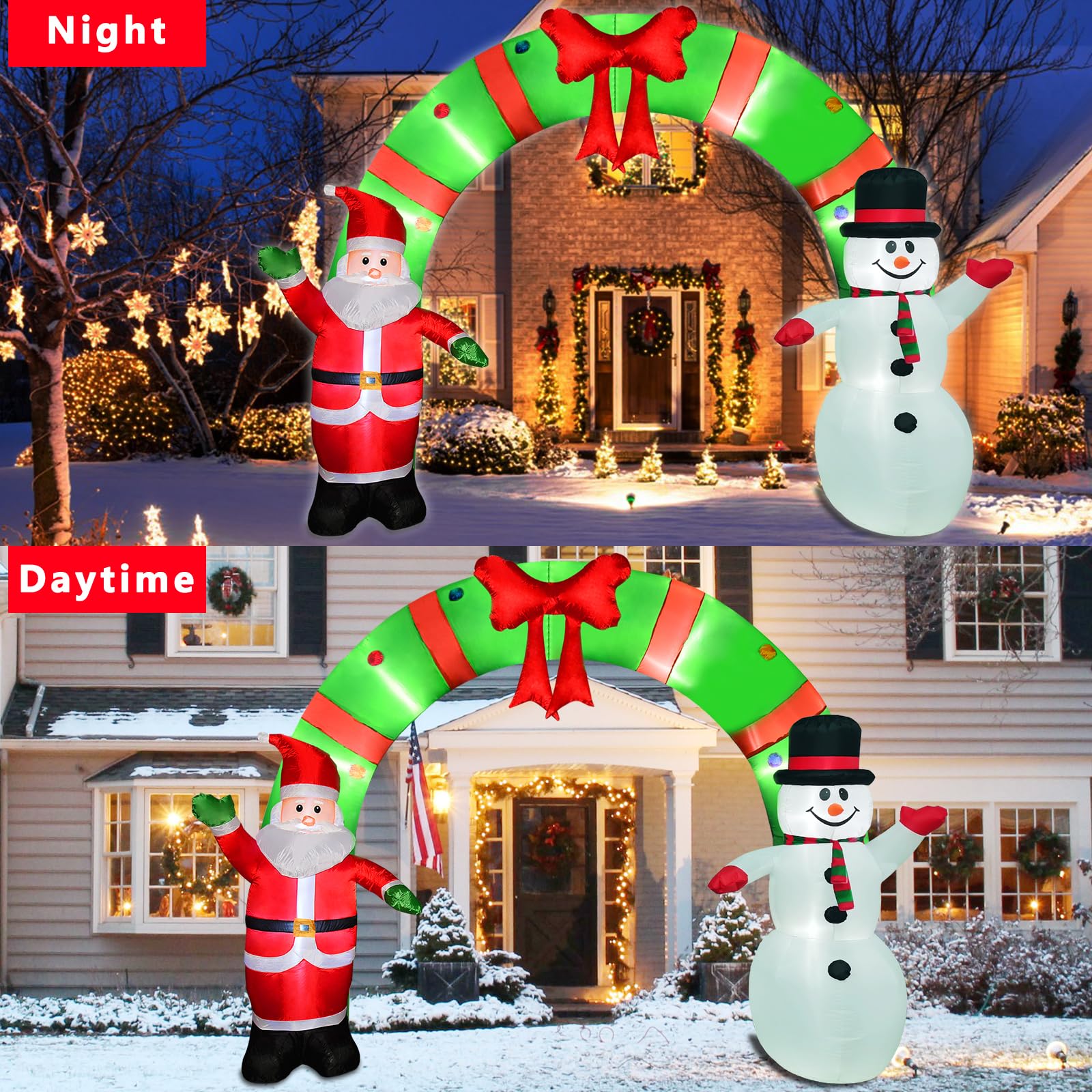 12 Ft Lighted Christmas Inflatable Archway, Inflatable Santa Claus and Snowman Arch Indoor and Outdoor Holiday Decorations, Built-in Led Lights, Large Outdoor Patio Decorations Garden Props