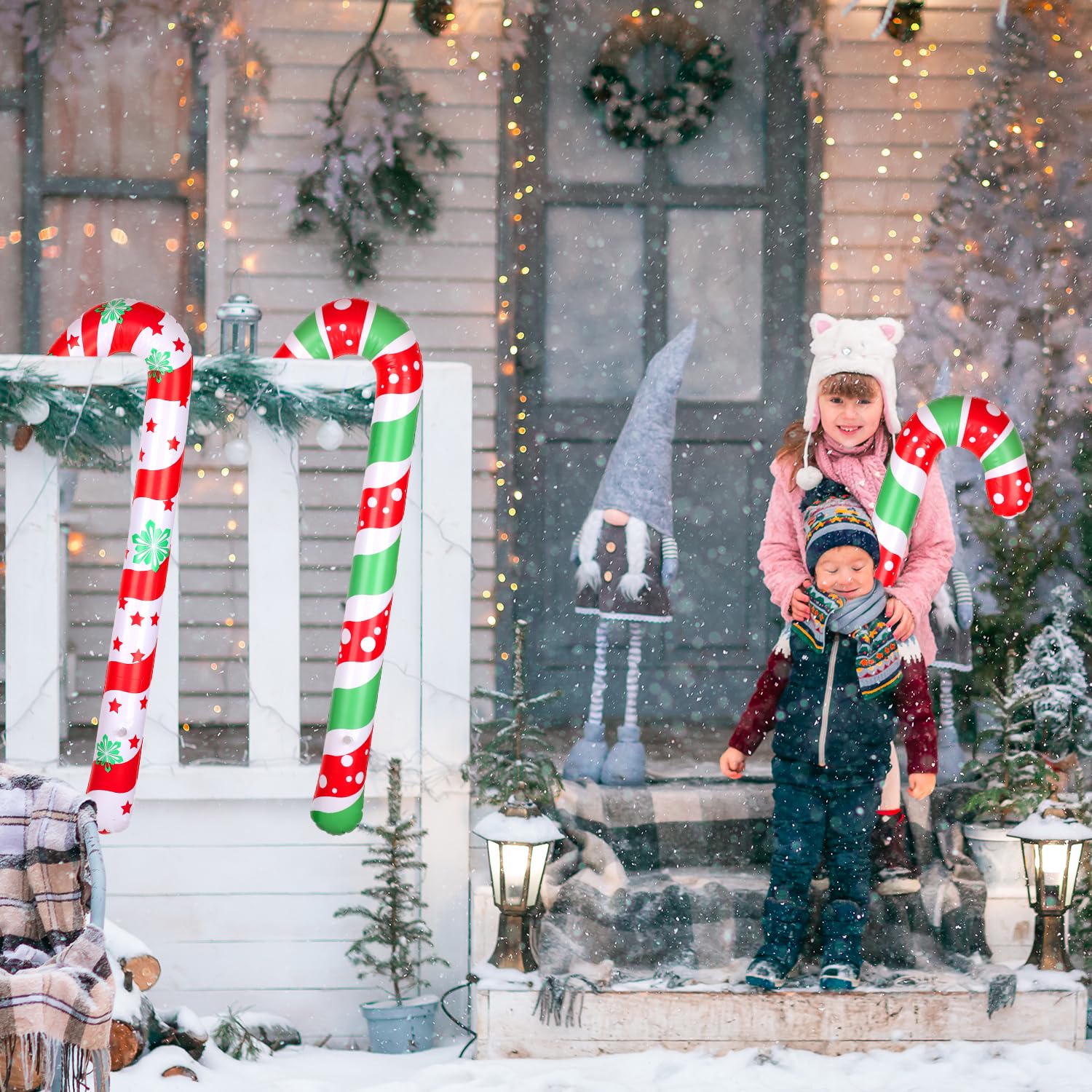 4pcs Inflatable Candy Canes, 34.6 Inch Giant Christmas Candy Canes Decorations Large Candy Cane Foil Balloons Ornaments Pool Floats for Indoor Outdoor Xmas Decors (Style 3)