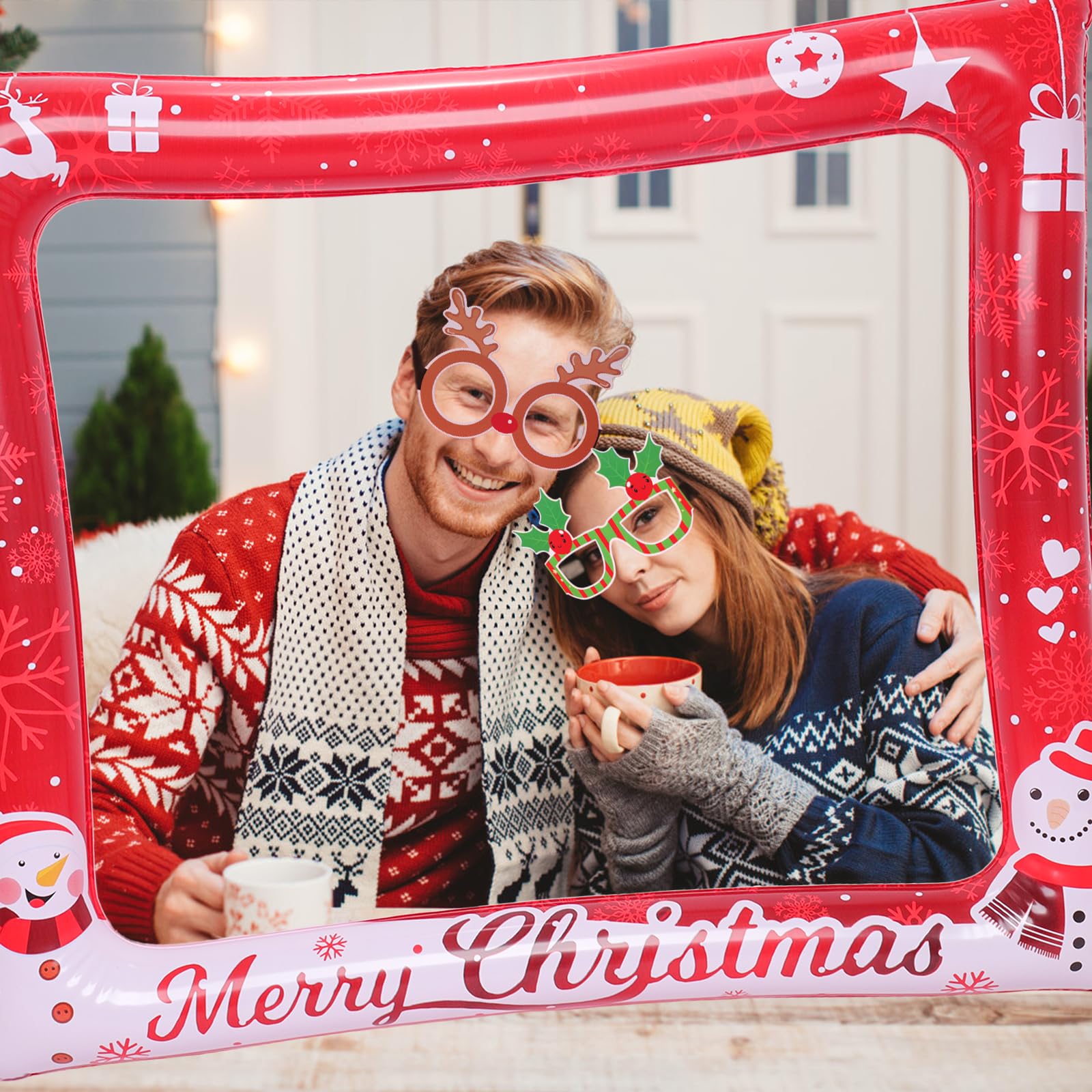 Inflatable Christmas Photo Booth Props 30x26'' Photo Booth Frame Funny Selfie Props for Winter Holiday Party Supplies Accessories Christmas Party Decorations (30 * 26inchs)