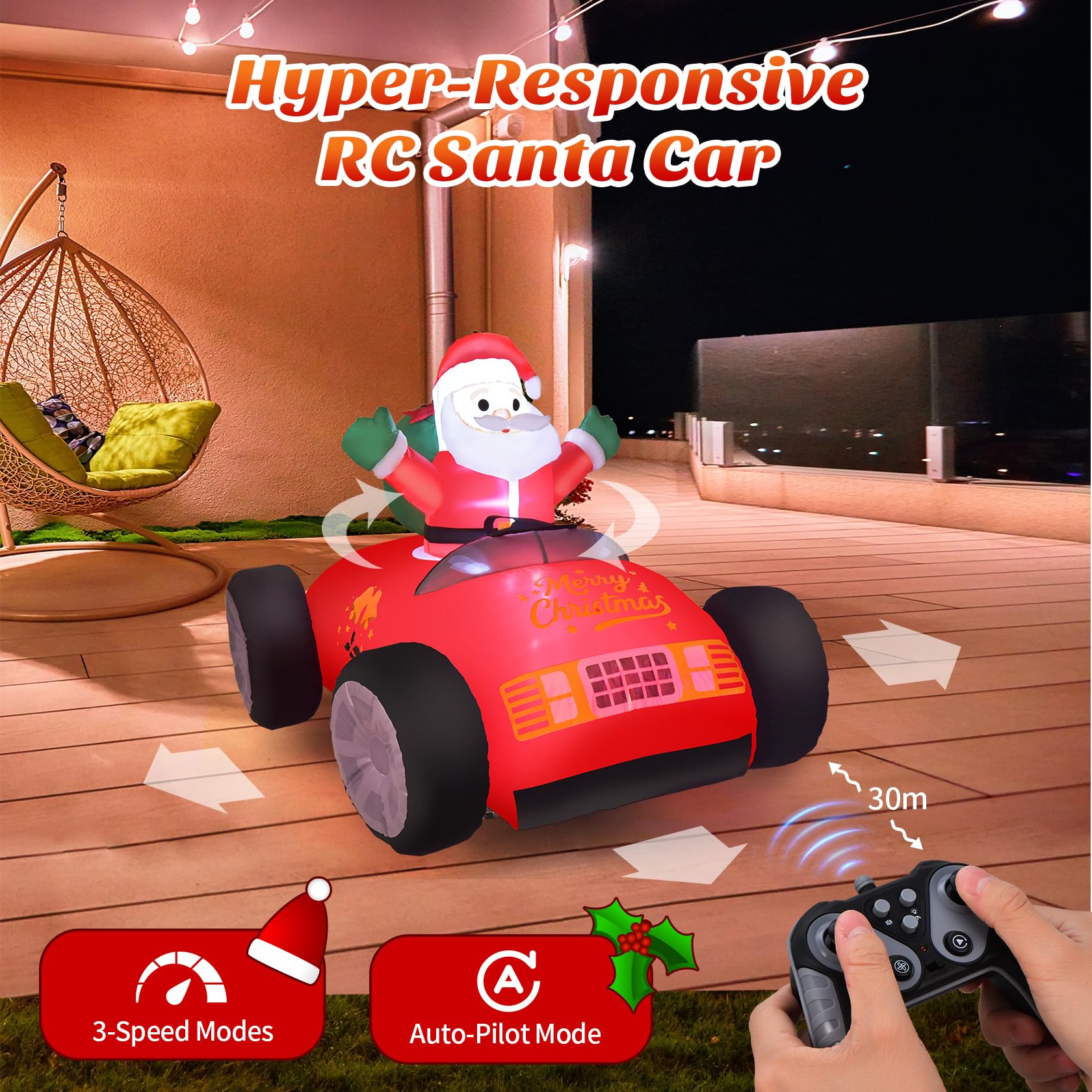 KLYLOP Remote Control Car Toys for Kids, Christmas Inflatables Outdoor with Auto Inflate, 3.5FT Christmas Decor Santa Car with Auto-Pilot Mode, Xmas Decor with LED & BGM for Indoor, Yard, Porch, Party