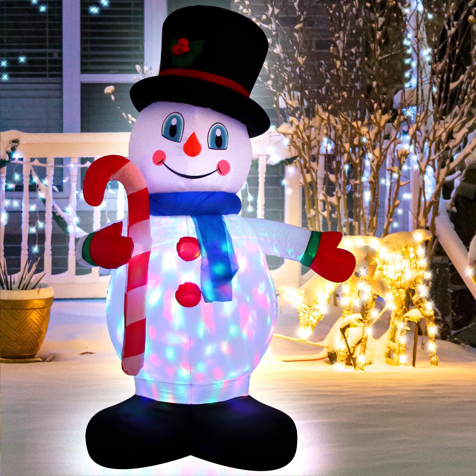 5 Foot Christmas Inflatable White Snowman with LED Lights Decoration,Cute Gentleman Snowman Hold a Cane Christmas Indoor Outdoor Blow up Decoration-WM-21