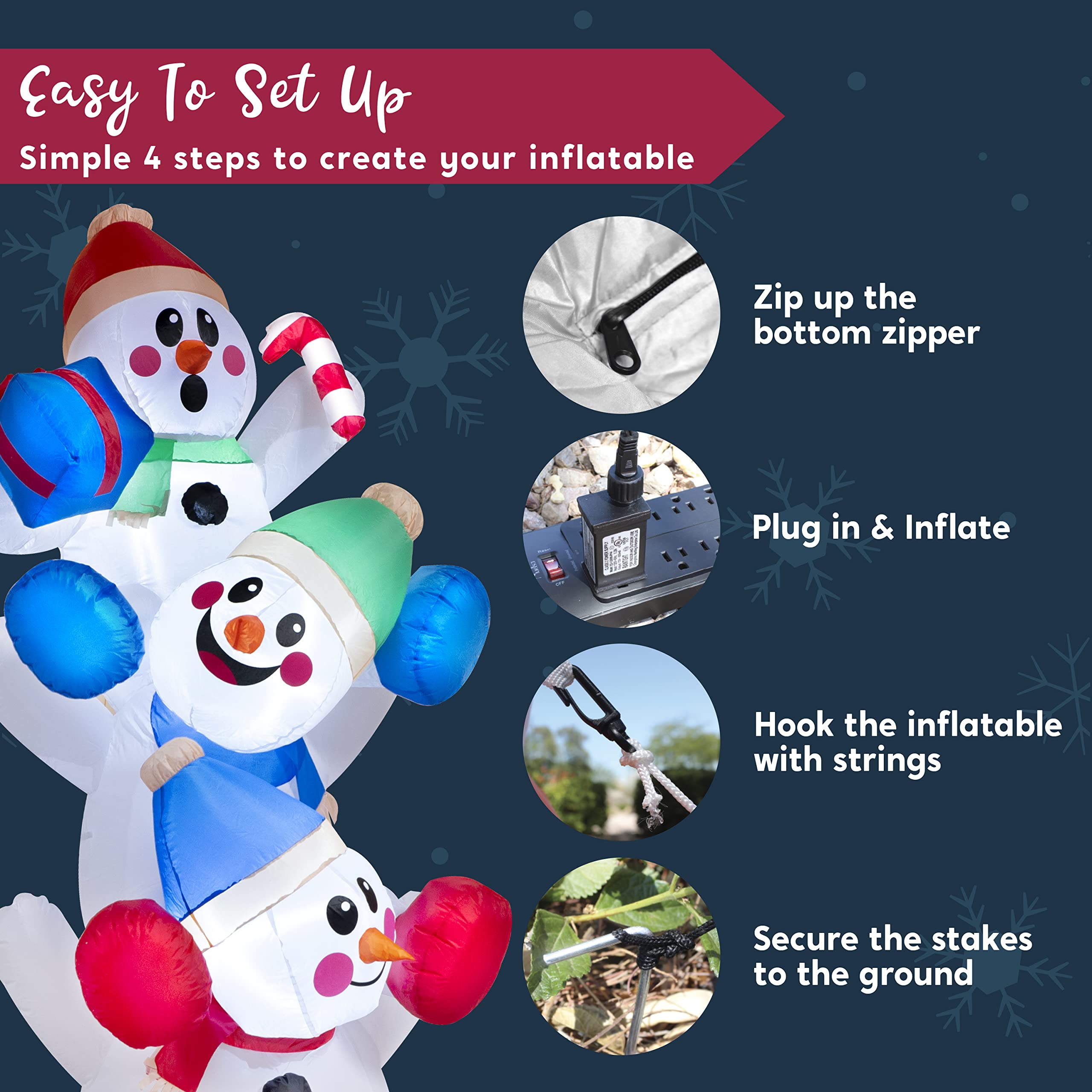 Joiedomi 6 FT Christmas Inflatable Decoration Stacked Snowman with Build-in LEDs Blow Up Inflatables for Xmas Party, Home Indoor Outdoor Christmas Décor Yard Garden Lawn Winter Holiday Supplies Décor