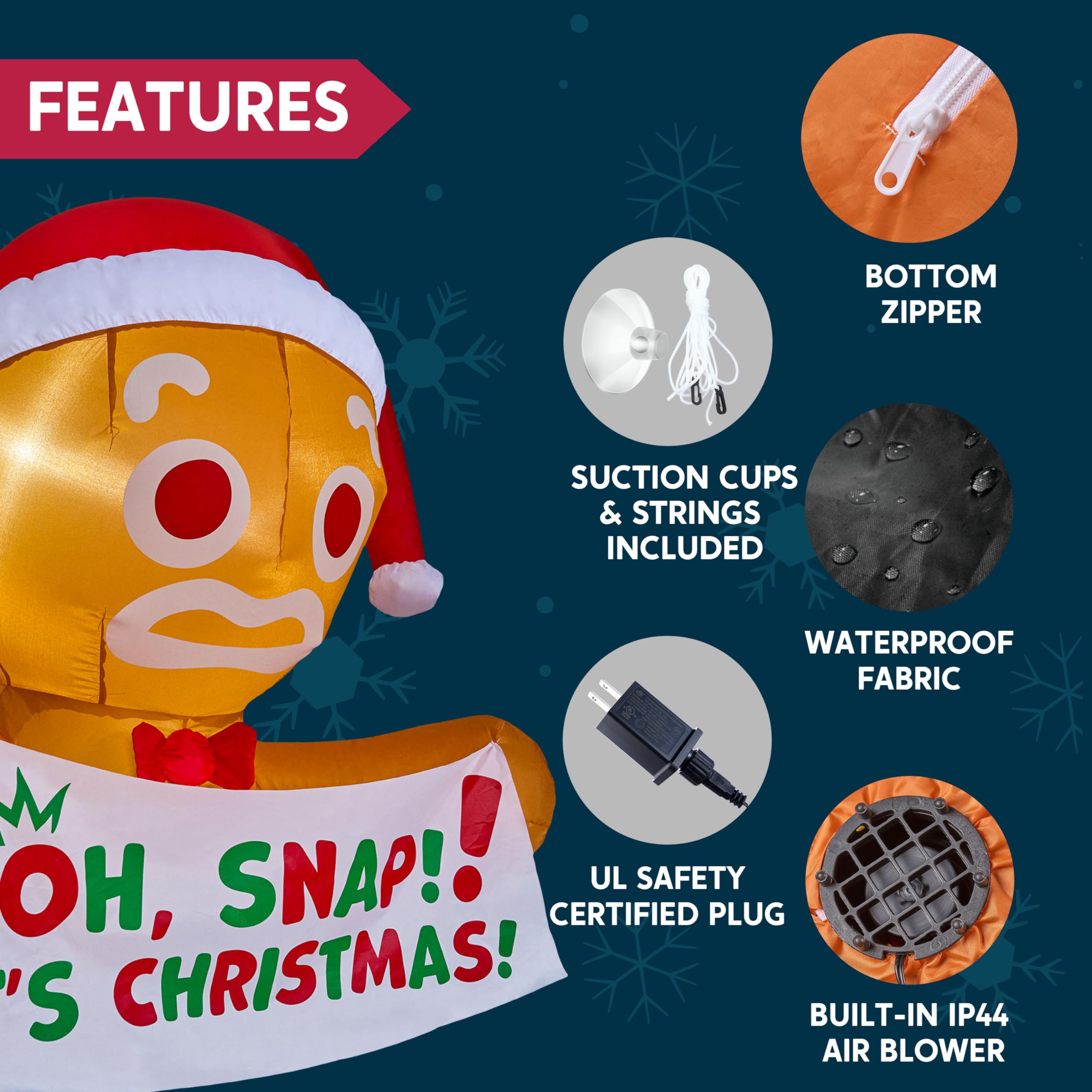 Joiedomi 3.5 FT Christmas Inflatable Gingerbread Man with Oh Snap Banner Broke Out from Window, Blow Up Xmas Outdoor Decoration with Build-in LED for Window Decor Party, Yard, Garden, Lawn Decor