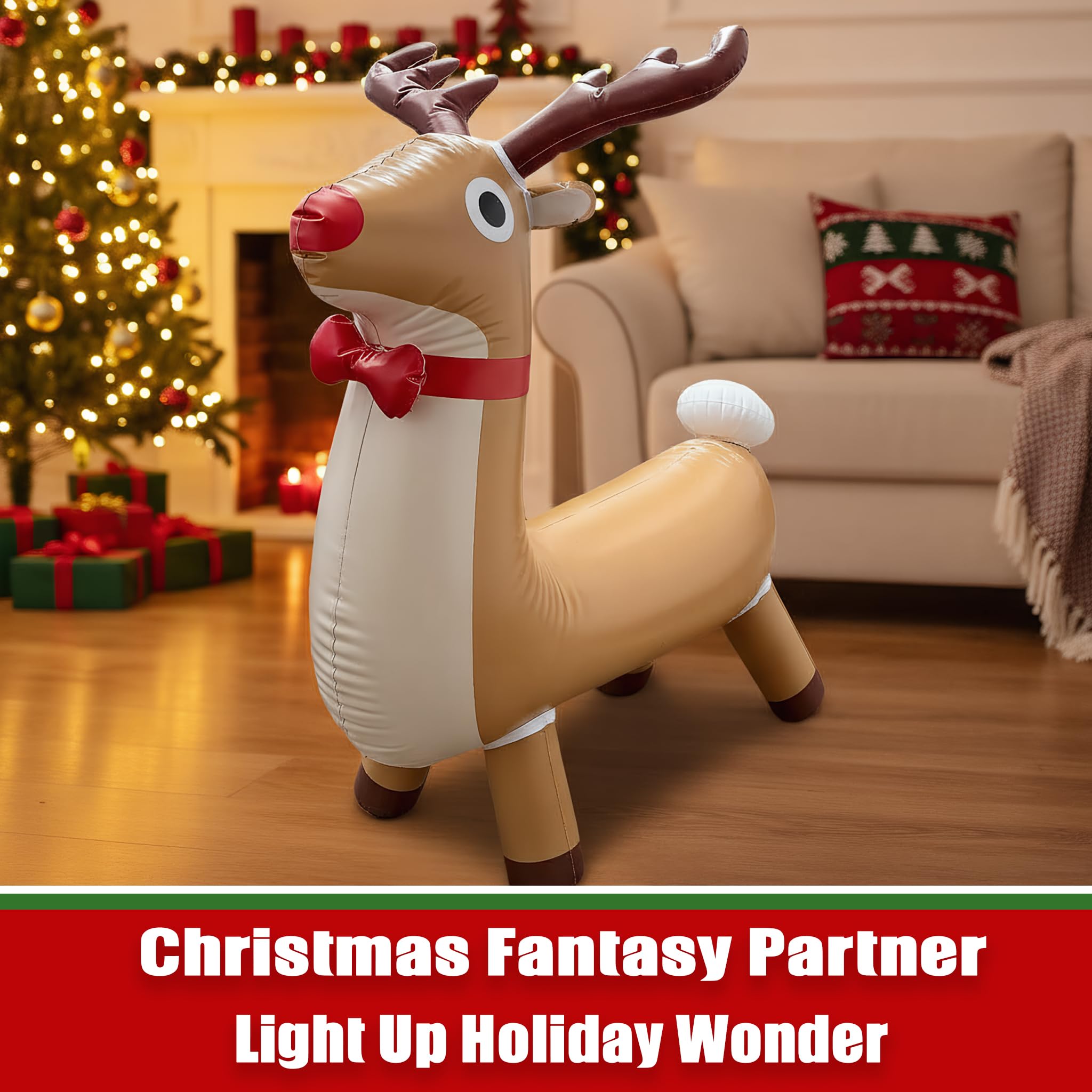 Christmas Inflatable Reindeer, Thickness PVC Blow up Funny Ornament for Outdoor/Indoor Holiday Decoration Xmas Decor Garden, Yard, Lawn, Party