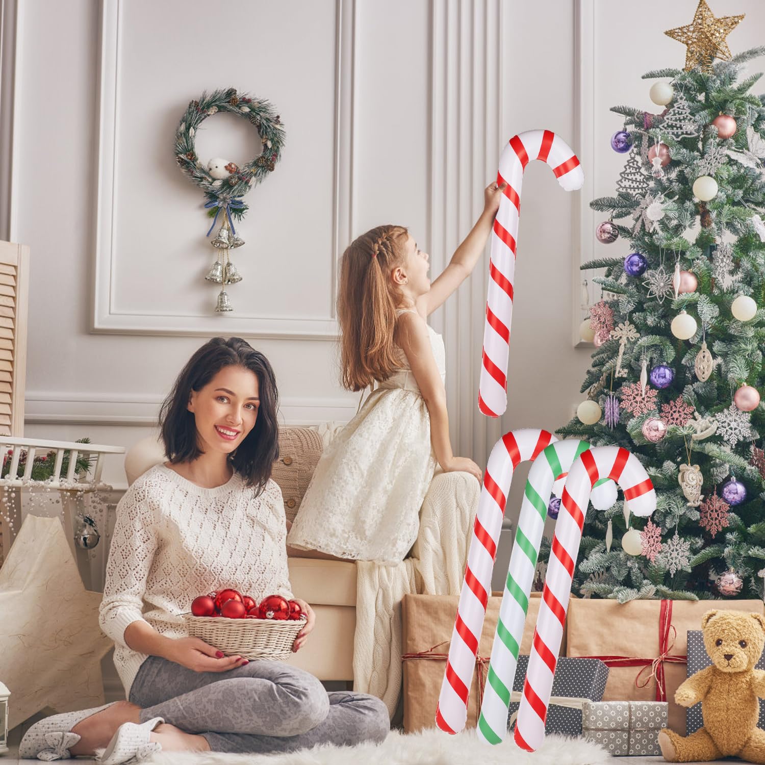 4pcs Christmas Inflatable Sticks, 35 Inch Giant Candy Canes Walking Stick for Courtyard Lawn Wedding Party Decoration