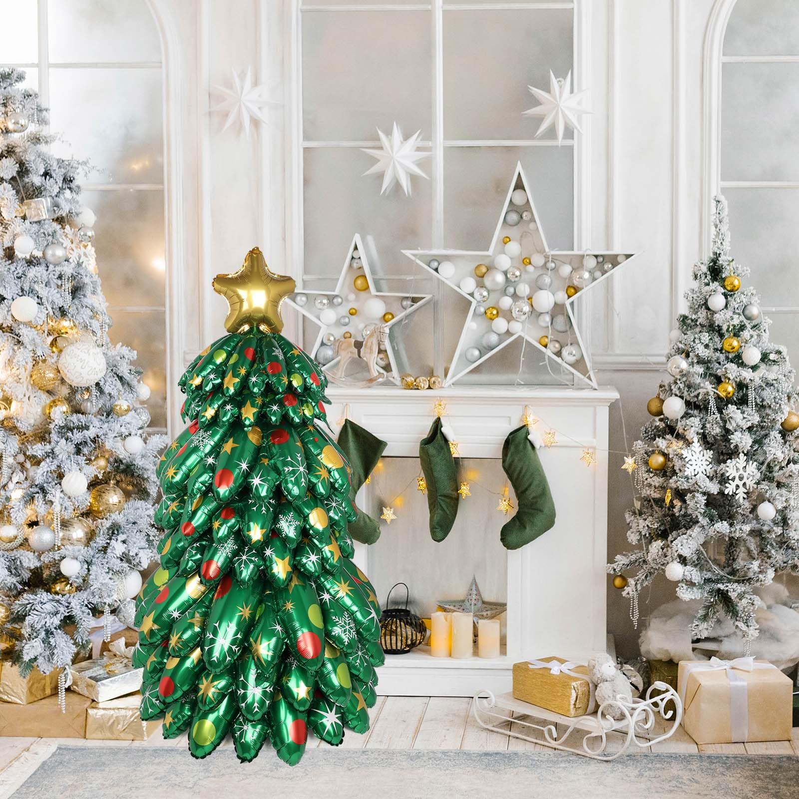 Inflatable Christmas Tree, 130cm/4.3ft Blow UP Christmas Tree Outdoor Decoration Holiday Foil Balloons for Xmas Holiday Party Patio Lawn Garden Home Decor Photo Prop