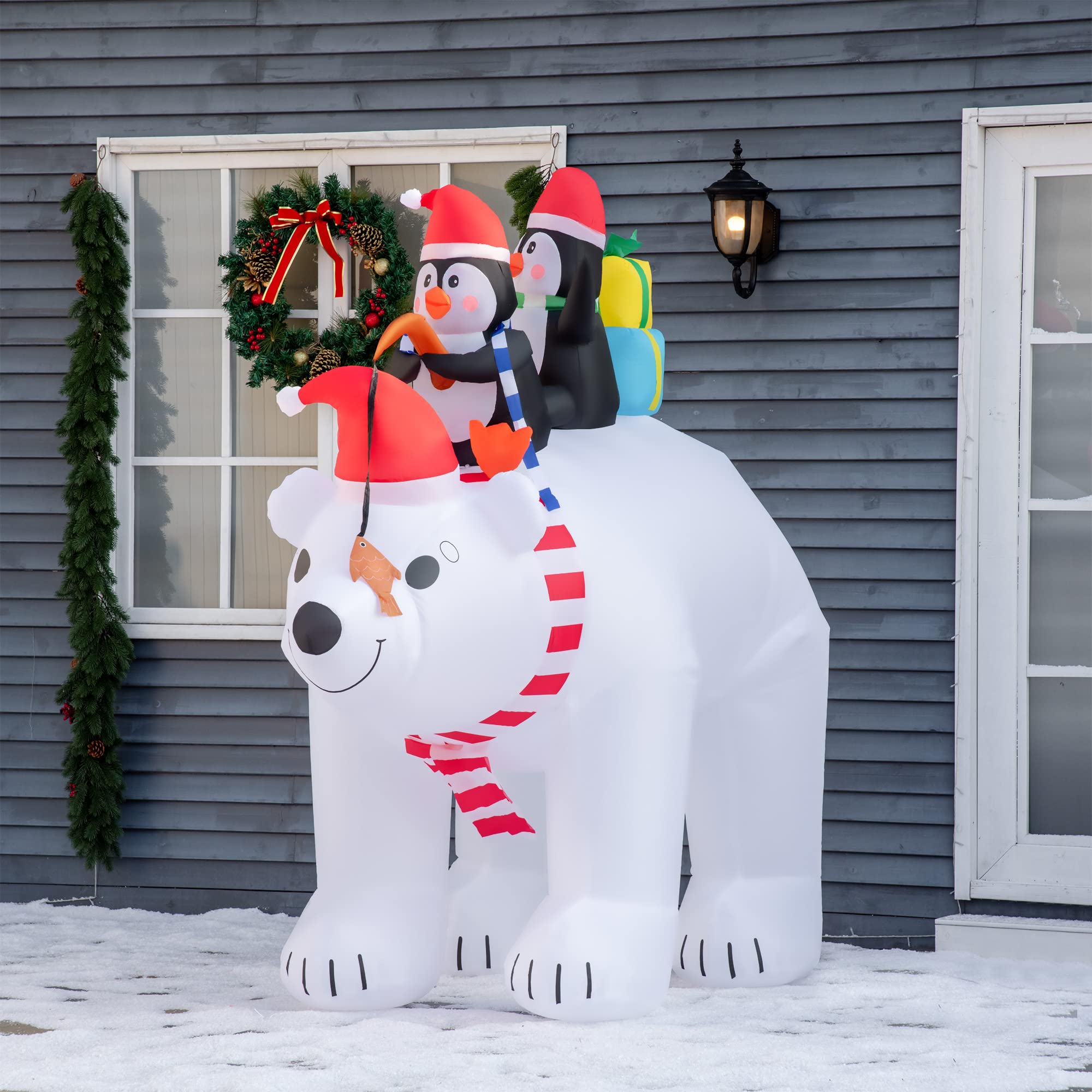 HOMCOM 7ft Christmas Decoration with Polar Bear and Two Penguins Inflatable Santa Decor Easy Set-Up Blow UP Decoration for Holiday Yard