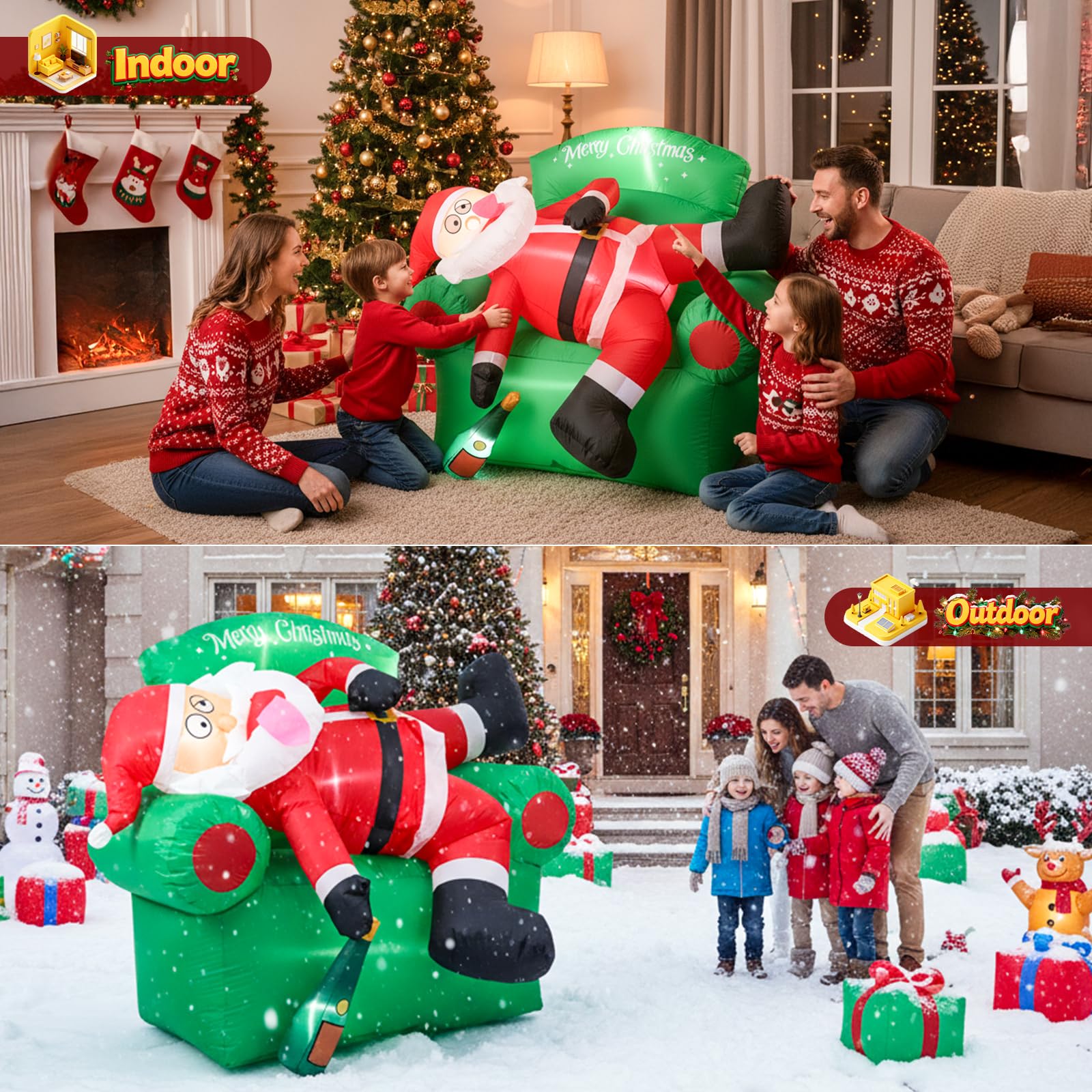 BLOOMWIN 6FT Christmas Inflatable Outdoor Decoration Santa Claus Lies on The Sofa with a Wine Bottle, Christmas Decorations for Yard, Gardern Lawn Indoor Winter Christmas Holiday