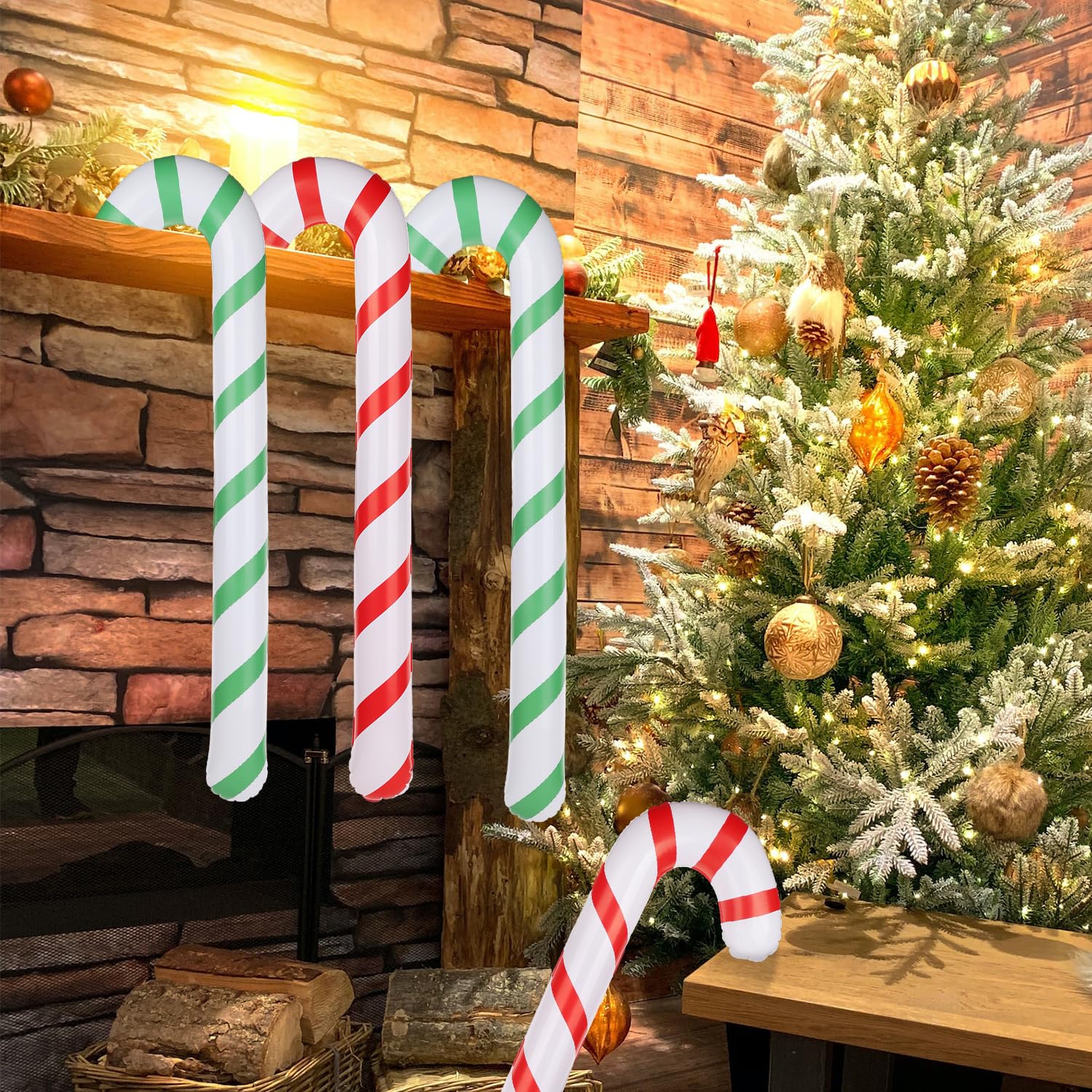 4pcs Christmas Inflatable Sticks, 35 Inch Giant Candy Canes Walking Stick for Courtyard Lawn Wedding Party Decoration