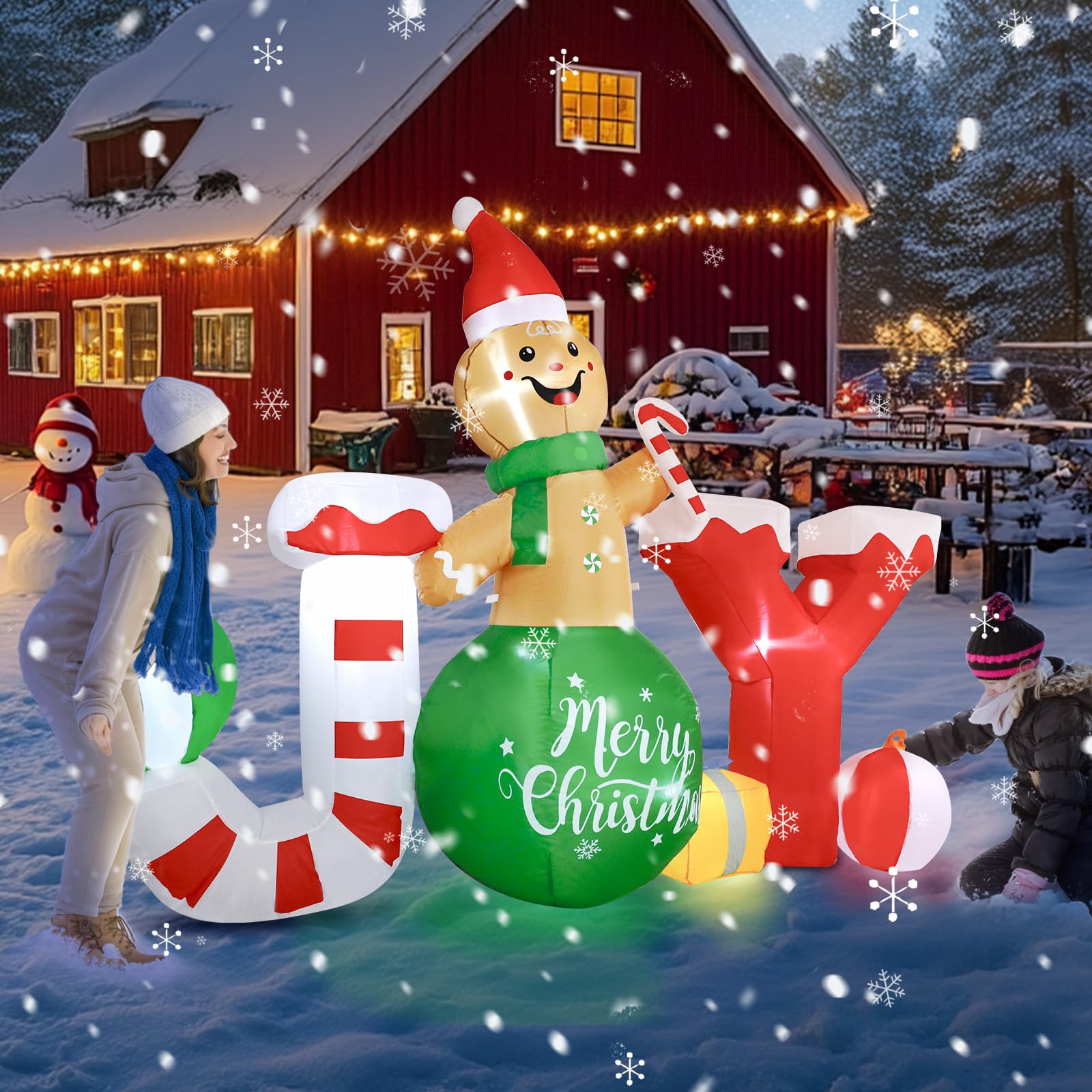 Christmas Inflatables Outdoor Decorations, 6 X 8 FT Gingerbread Large Blow Up Yard Decor with 7 LED Lights, Christmas Party Outdoor, Yard, Garden, Lawn Winter Decorations Ornaments